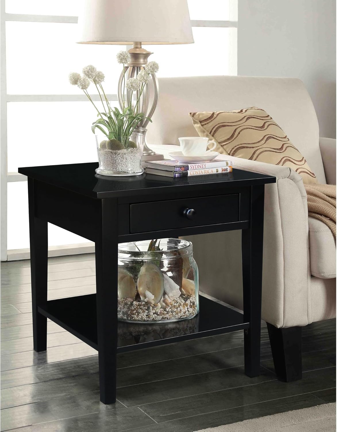 IC INTERNATIONAL CONCEPTS Solid Wood Spencer End Table, Black