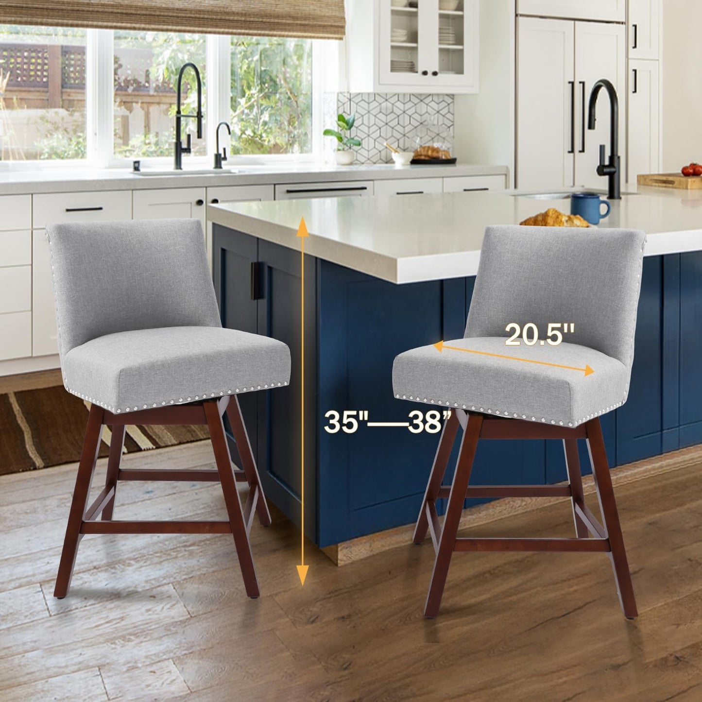 Counter Height Barstools Set of 2,360° Swivel Bar Stools with Back,26 inch Modern Counter barstools,Upholstered Bar Tall Stools for Kitchen Counter,Kitchen Island,Bar, Home (Light Gray, SET OF 2)