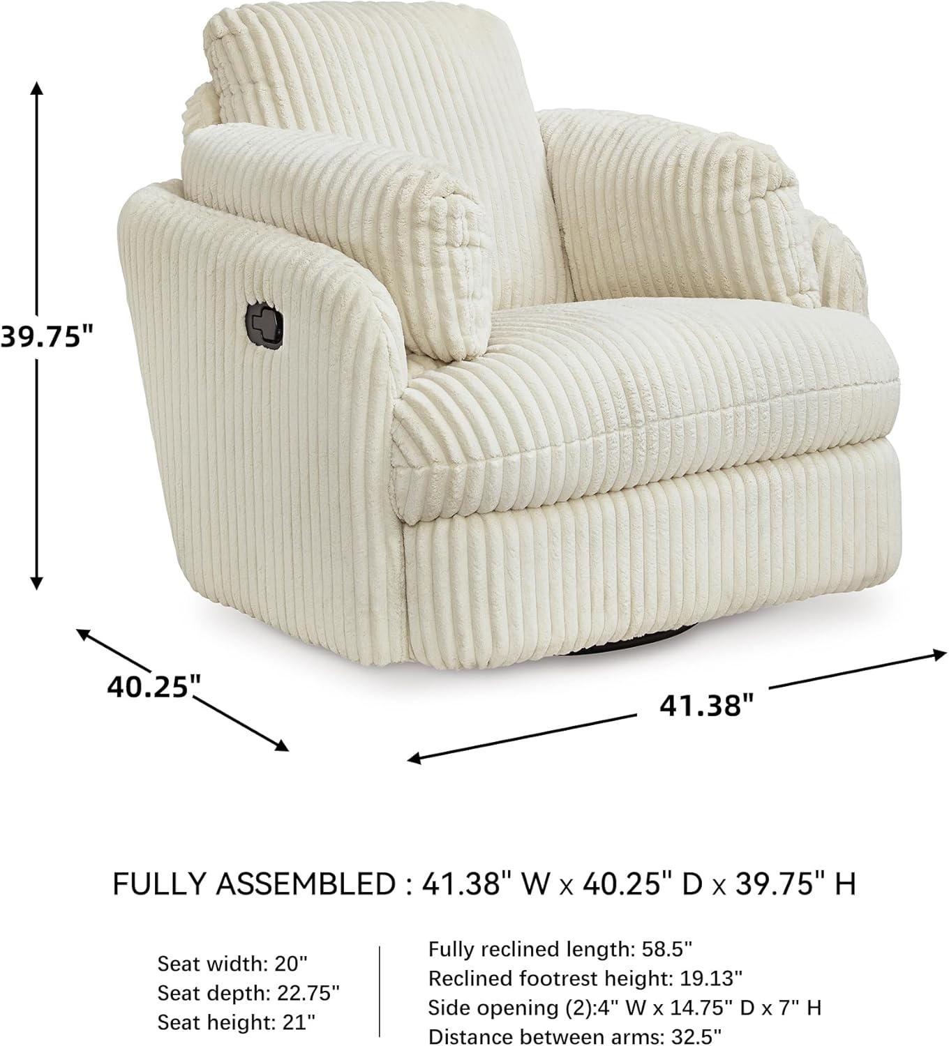 Signature Design by Ashley Tie-Breaker Contemporary Manual Press-Back Swivel Glider Rocker Recliner with 2 Bolster Pillows and Hidden Storage, White