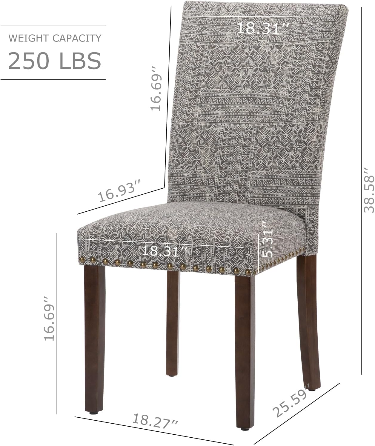 COLAMY Upholstered Parsons Dining Chairs Set of 6, Fabric Dining Room Kitchen Side Chair with Nailhead Trim and Wood Legs - Boho