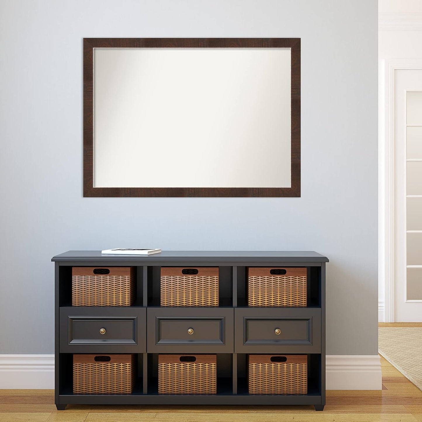 Amanti Art Brown Bathroom Mirror for Over Sink, 32x43 Wildwood Brown Rectangle Vanity Mirror, X-Large Country Rustic Frame, Hangs Horizonally and Vertically, Bathroom Wall Decor, Non-Beveled Edge