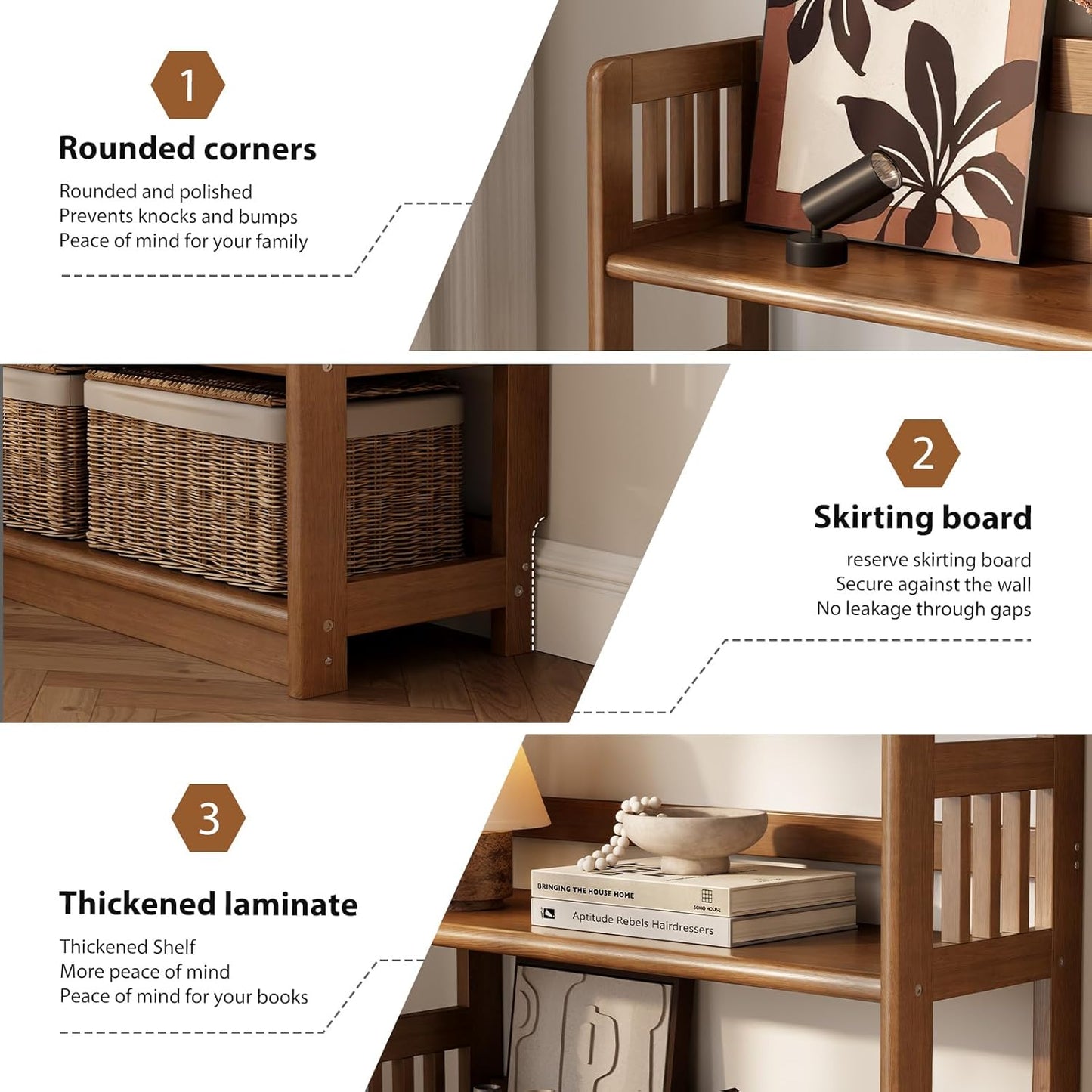 5-Tier Solid Wood Open Bookcase,Modern Display Bookshelf,Farmhouse Wide Etagere Bookcase, Freestanding Storage Cabinet for Study Room Office Living Room Flower Rack