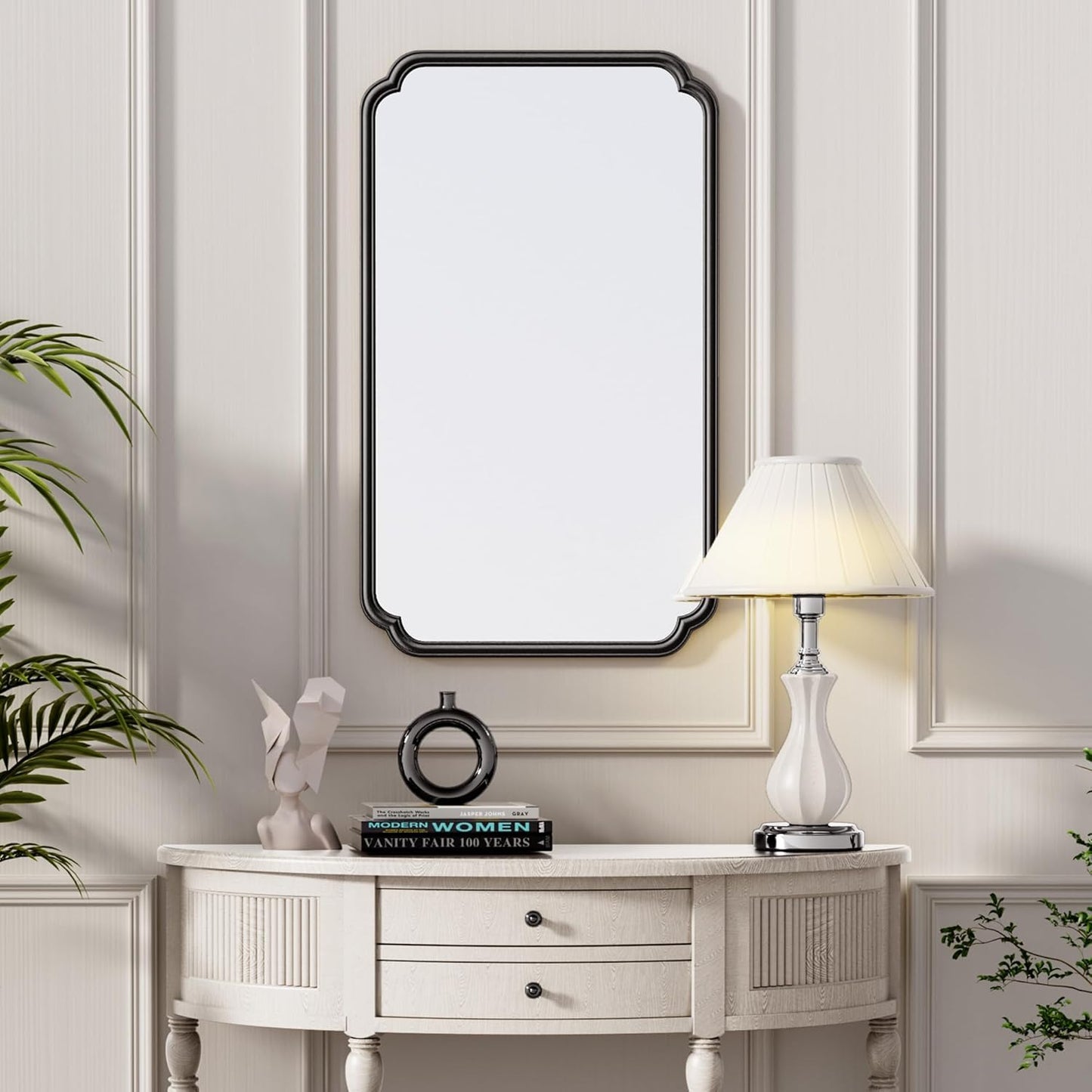 26"x40" Rustproof Bathroom Mirror Black, Round Corner Metal Frame Wall Mirror, Horizontal/Vertical Hanging Over Sink, Bedroom Bathroom Decor