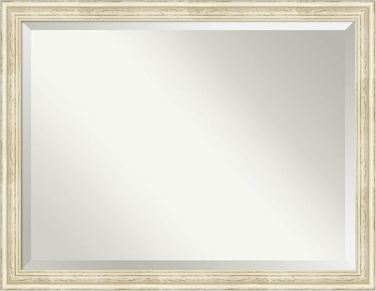 Amanti Art White Bathroom Mirror for Over Sink, 35x45 Country White Wash Rectangle Vanity Mirror, X-Large Rustic Farmhouse Wood Frame, Hangs Horizonally and Vertically, Bathroom Wall Decor, Beveled