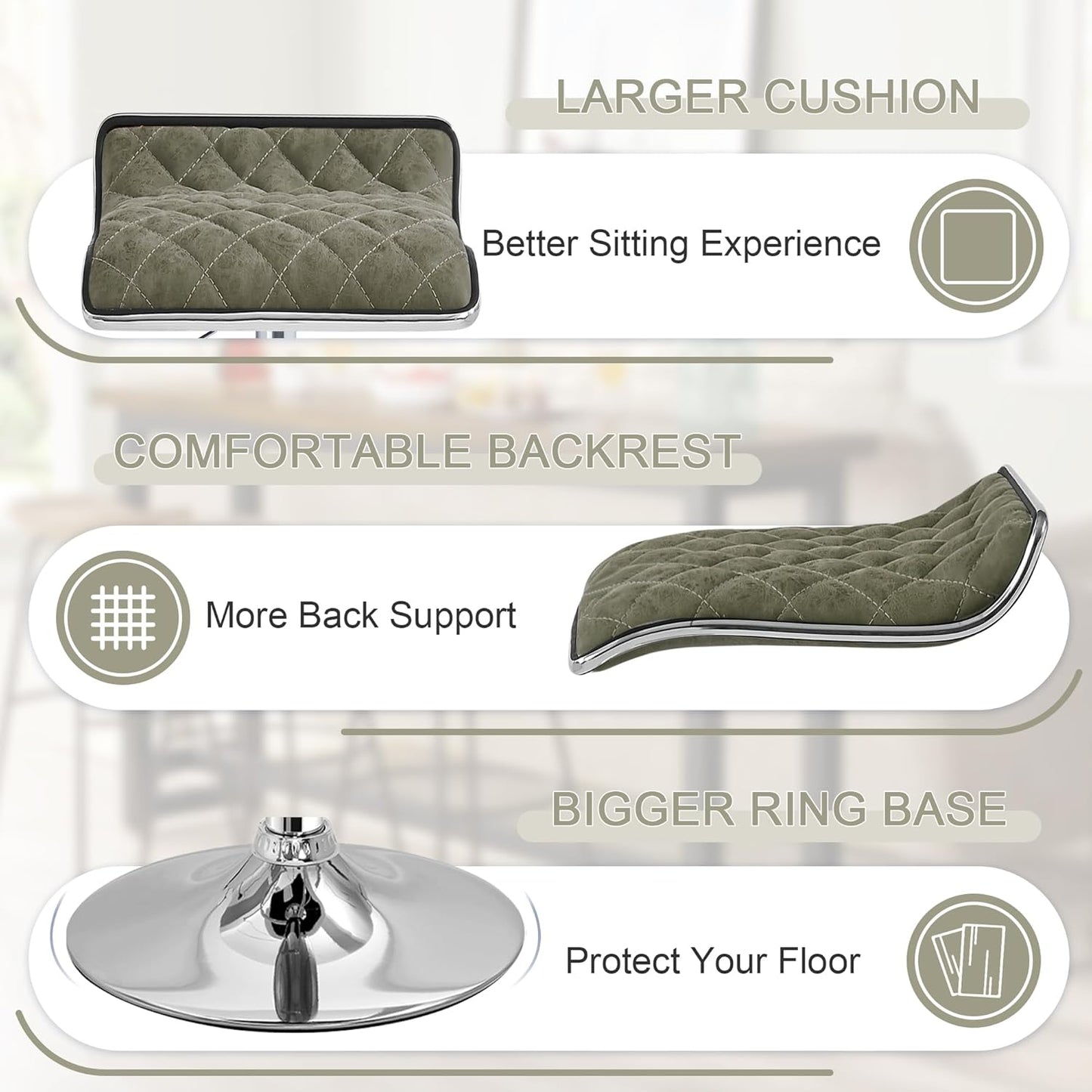 VECELO Adjustable Bar Stools Set of 2, Bar Height Stools for Kitchen Counter