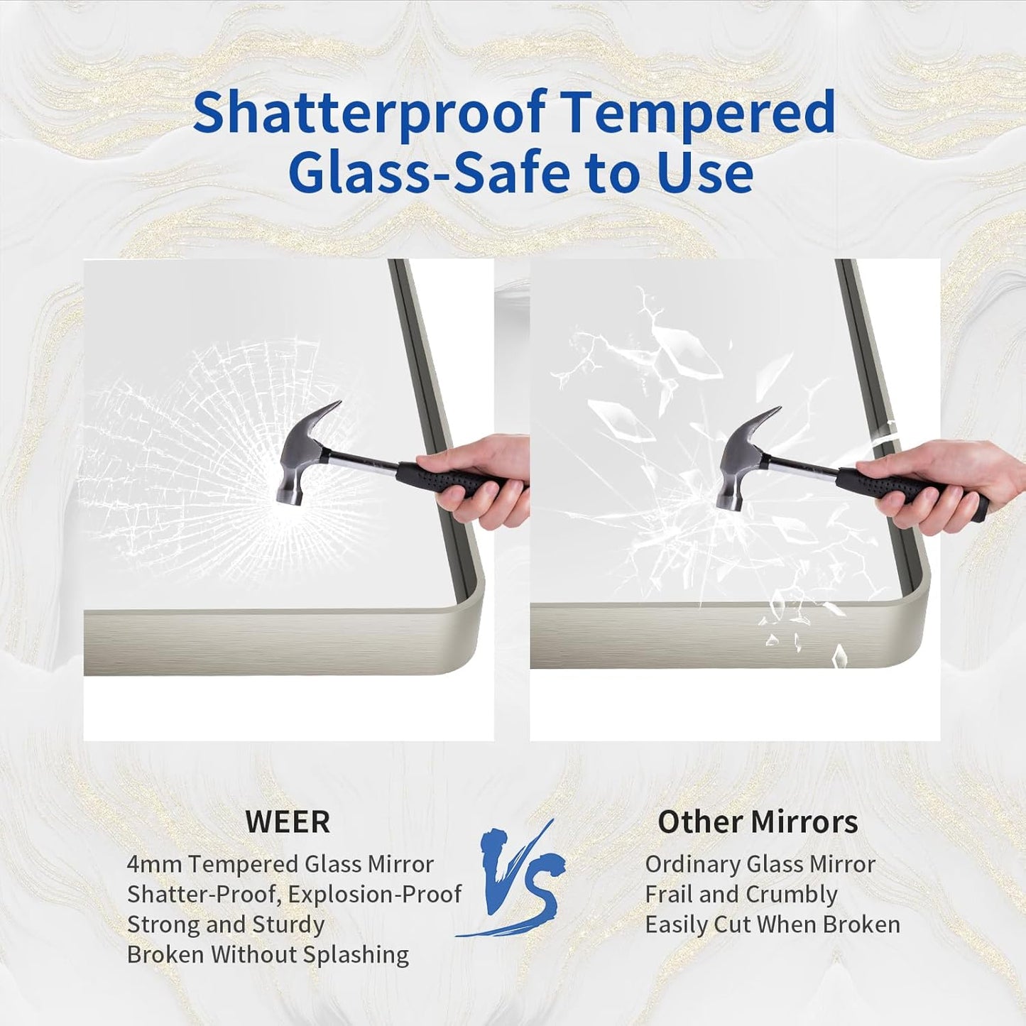 WEER 50X30 Inch Brushed Nickel Bathroom Mirror, Brushed Silver Metal Frame Mirror, Rounded Rectangle Silver Bathroom Vanity Mirror, Tempered Glass, Anti-Rust, Hangs Horizontally or Vertically