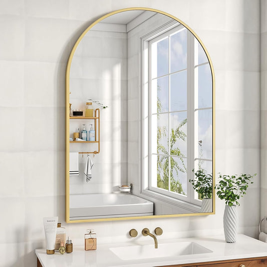 32"x48" Arched Bathroom Mirror with Aluminum Frame Arched Wall Mounted Vanity Mirror for Entryway, Bedroom, Living Room, Gold
