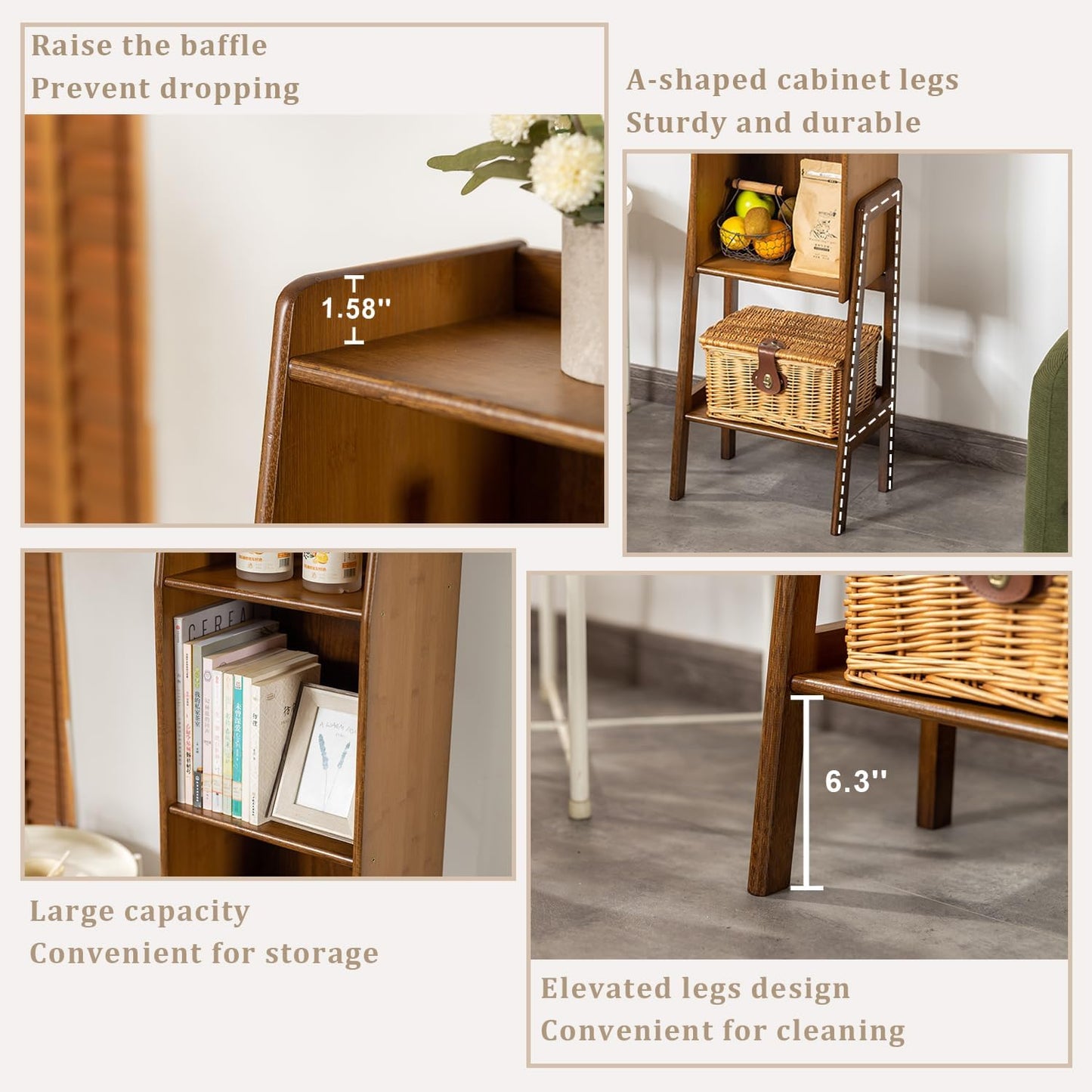 3-Tier Bamboo Bookshelf - Wood Bookcase Organizer with Open Shelves for Living Room & Home Office-Walnut Medium