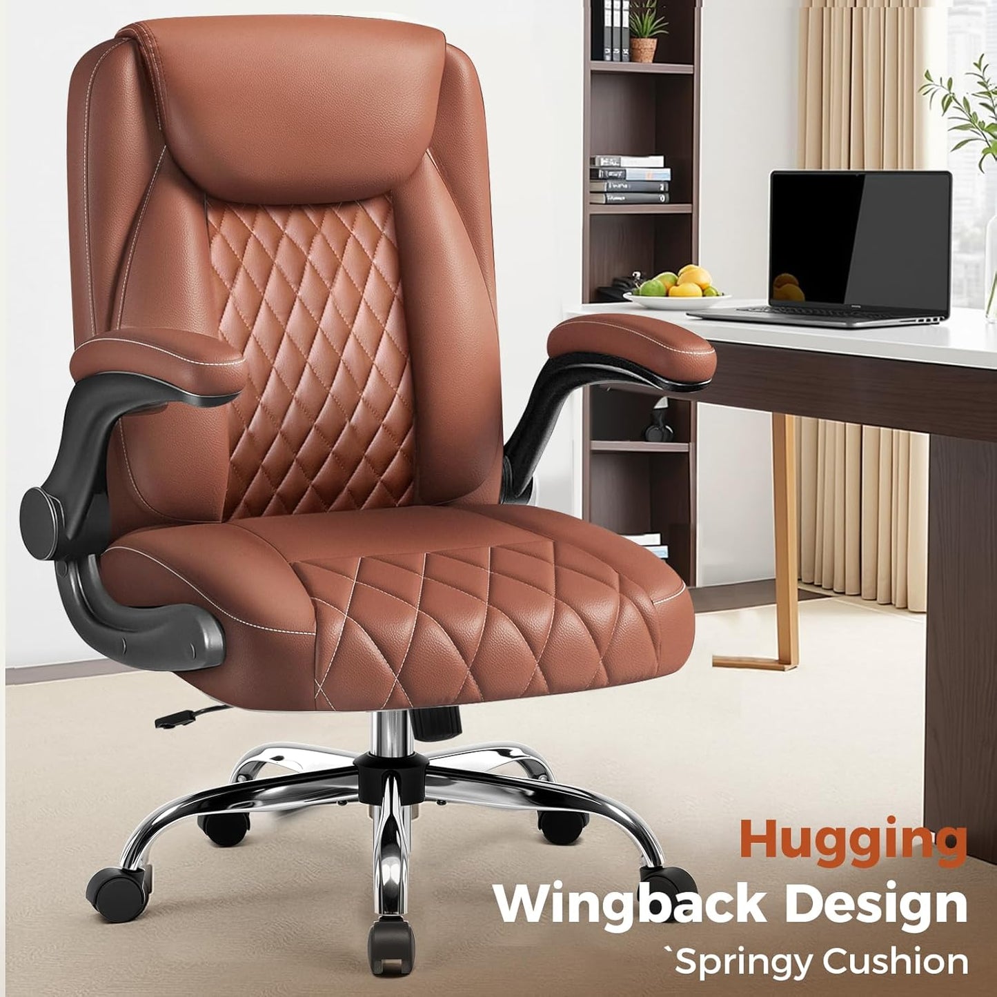 COMHOMA Leather Office Chair Ergonomic Computer Gaming Chair with Comfy Back Support, Executive Mid-Back,Small Gmaing Chair with Adjustable Armrests, for Short People Use, Rolling Swivel for Adults