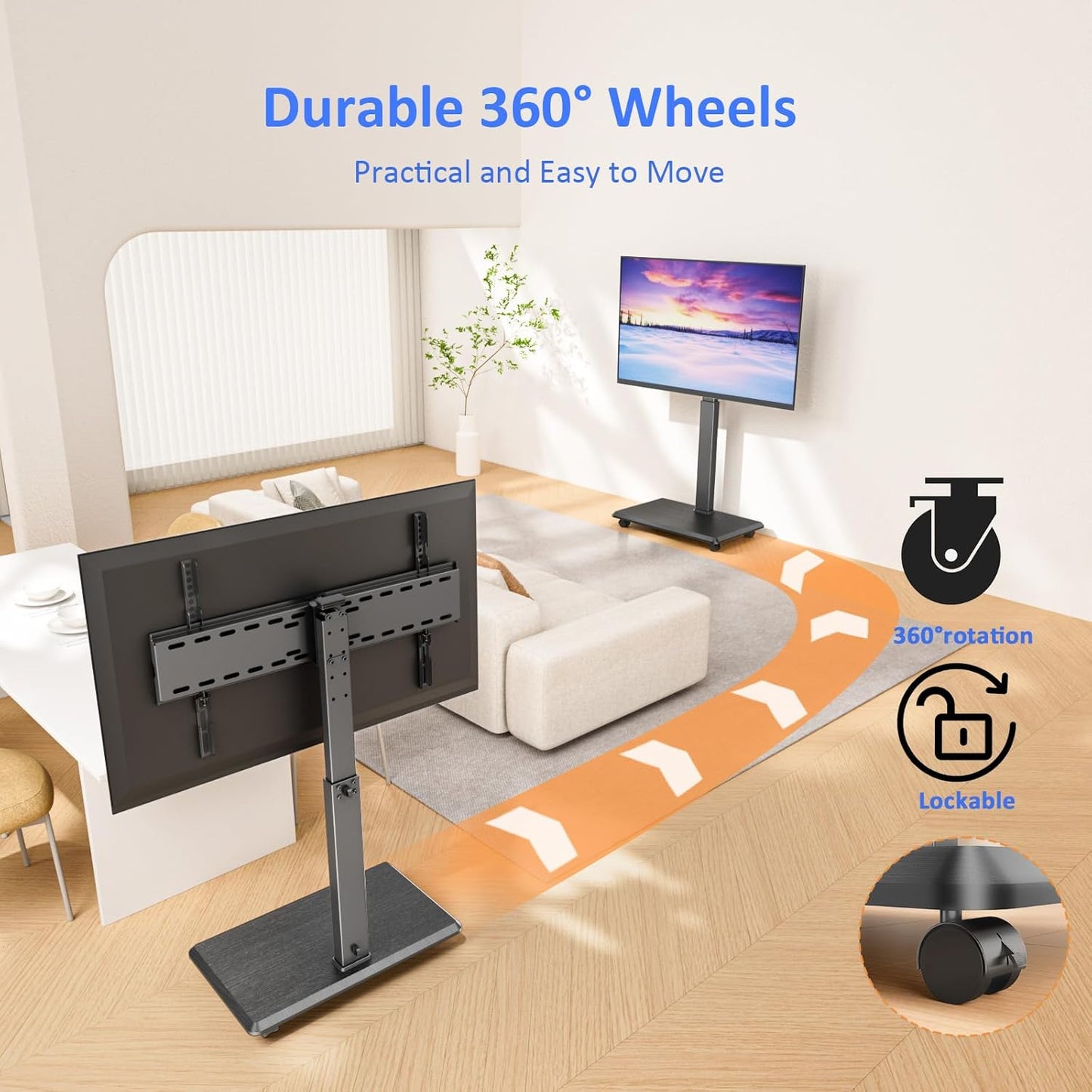 Rolling TV Stand, Portable Mobile TV Stand for 32-75 Inch TVs up to 110 lbs, 18 Adjustable Heights, Max VESA 600x400mm, Rolling TV Cart on Wheels with Mount for Bedroom, Office, Outdoor