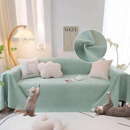 STACYPIK Light Green Waterproof Couch Cover, Anti-Scratch Resistant Sofa Cover for 3 Cushion Couch, Non-Slip Couch Covers for Sectional, Washable Furniture Protector for Kid Pet Dog Cat-71X134IN