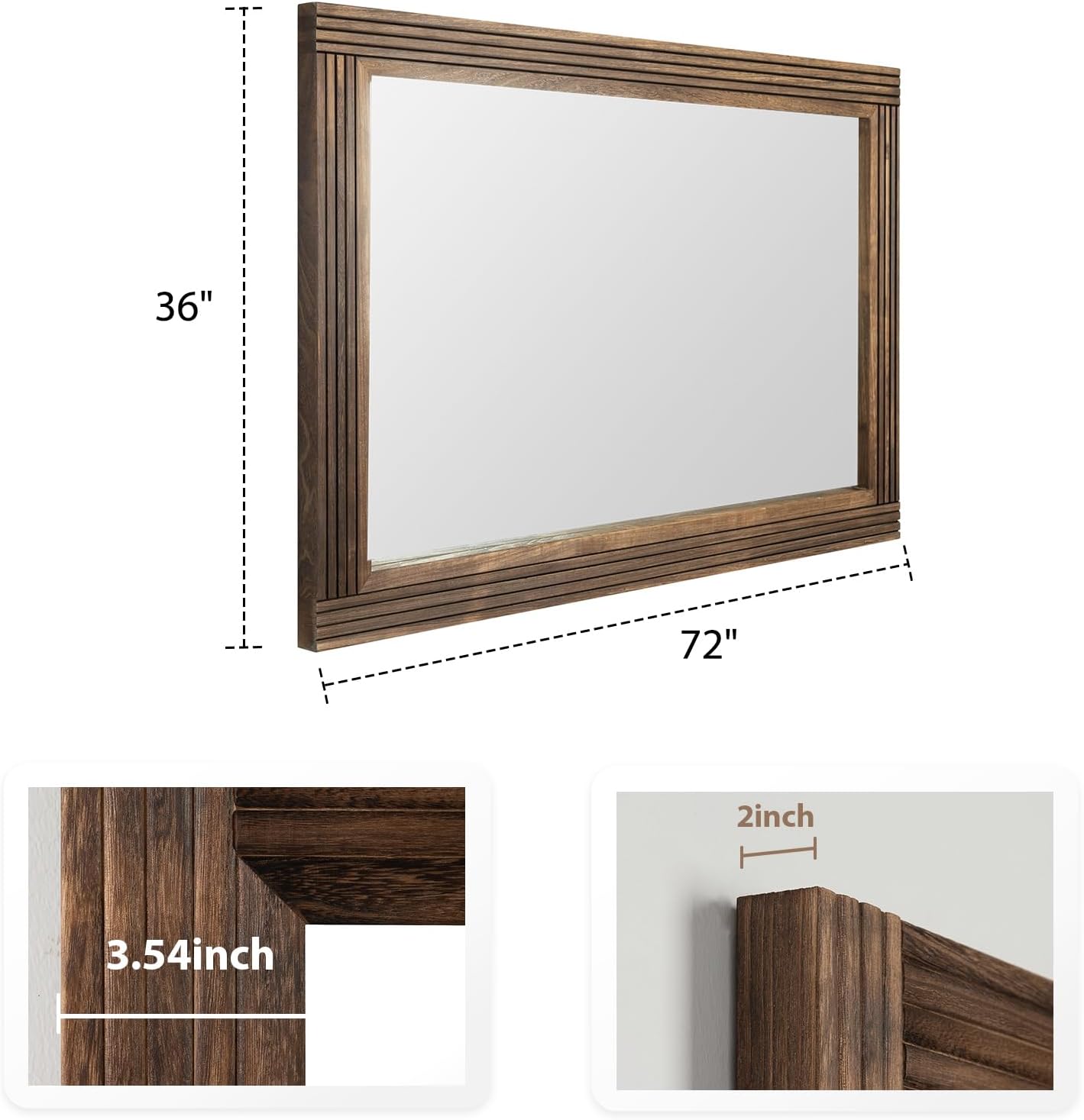 YOSHOOT Hand-Made Wooden Spliced Wall Mirror for Bathroom, Rustic Farmhouse Vanity Mirror, Décor Wall Art, Solid Wood Frame, Vertical or Horizontal Hanging, 72" x 36", Brown