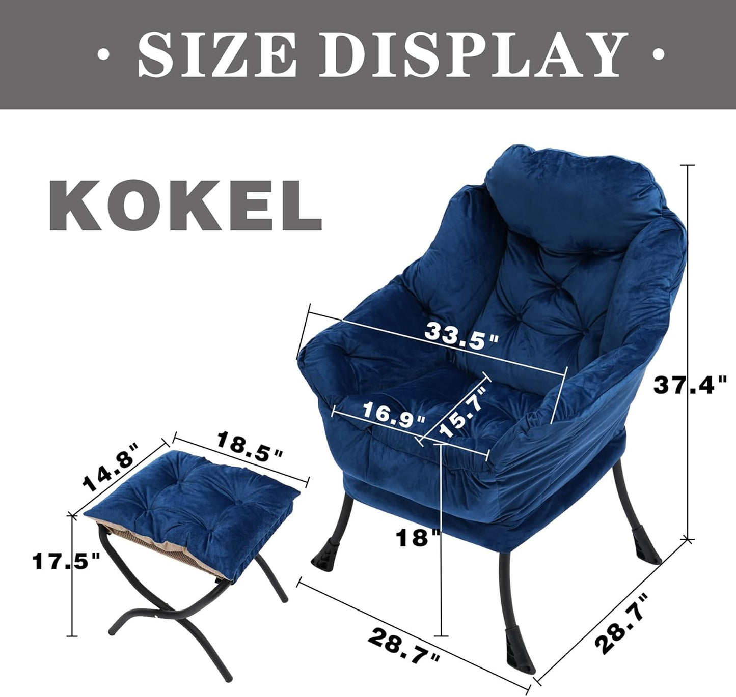 Lazy Chair with Folding Ottoman,Living Room Chairs, Accent Contemporary Lounge Chair, Single Steel Frame Leisure Sofa Chair with Armrests and A Side Pocket (Blue)