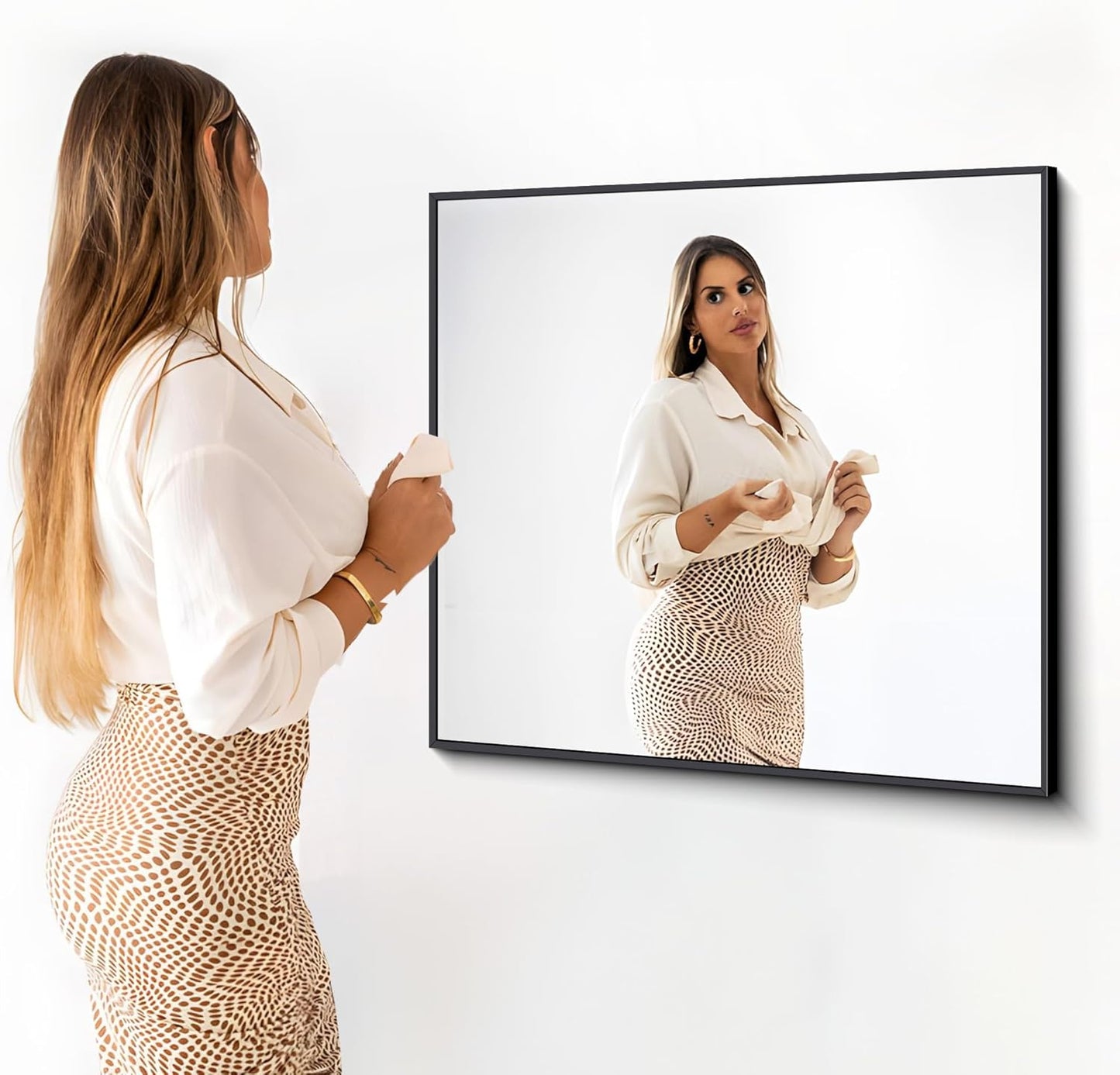 Black Bathroom Mirror for Wall, 36x40 Inch Rectangle Mirrors with Metal Frame, Modern Vanity Wall Mirror Decor for Entryway Hangs, Bathroom Living Room Horizontal or Vertical