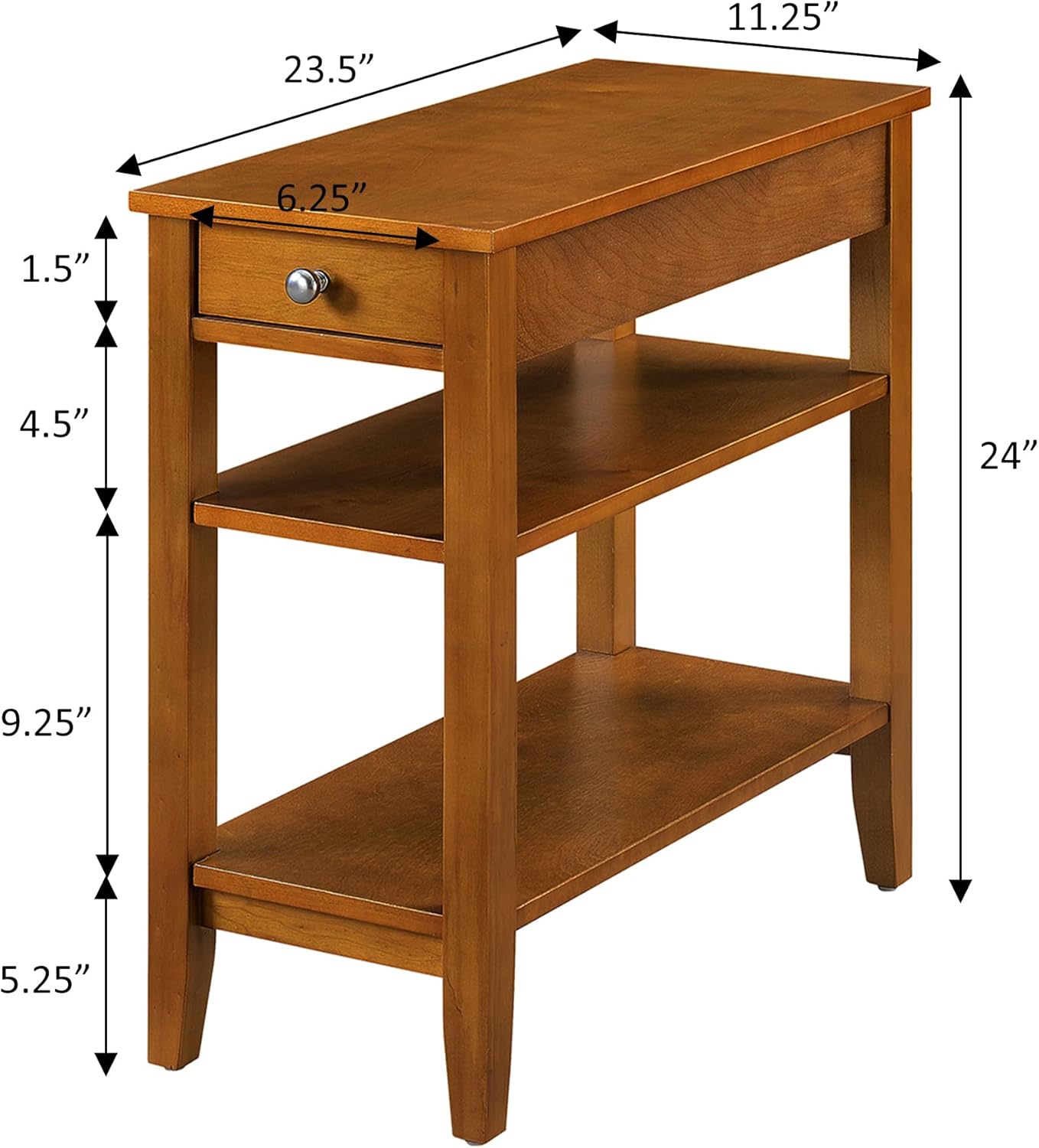 Convenience Concepts American Heritage Chairside End Table with Drawer 23.5" - Classic Living Room Table with Storage Shelf, Bedroom Nightstand, Light Walnut