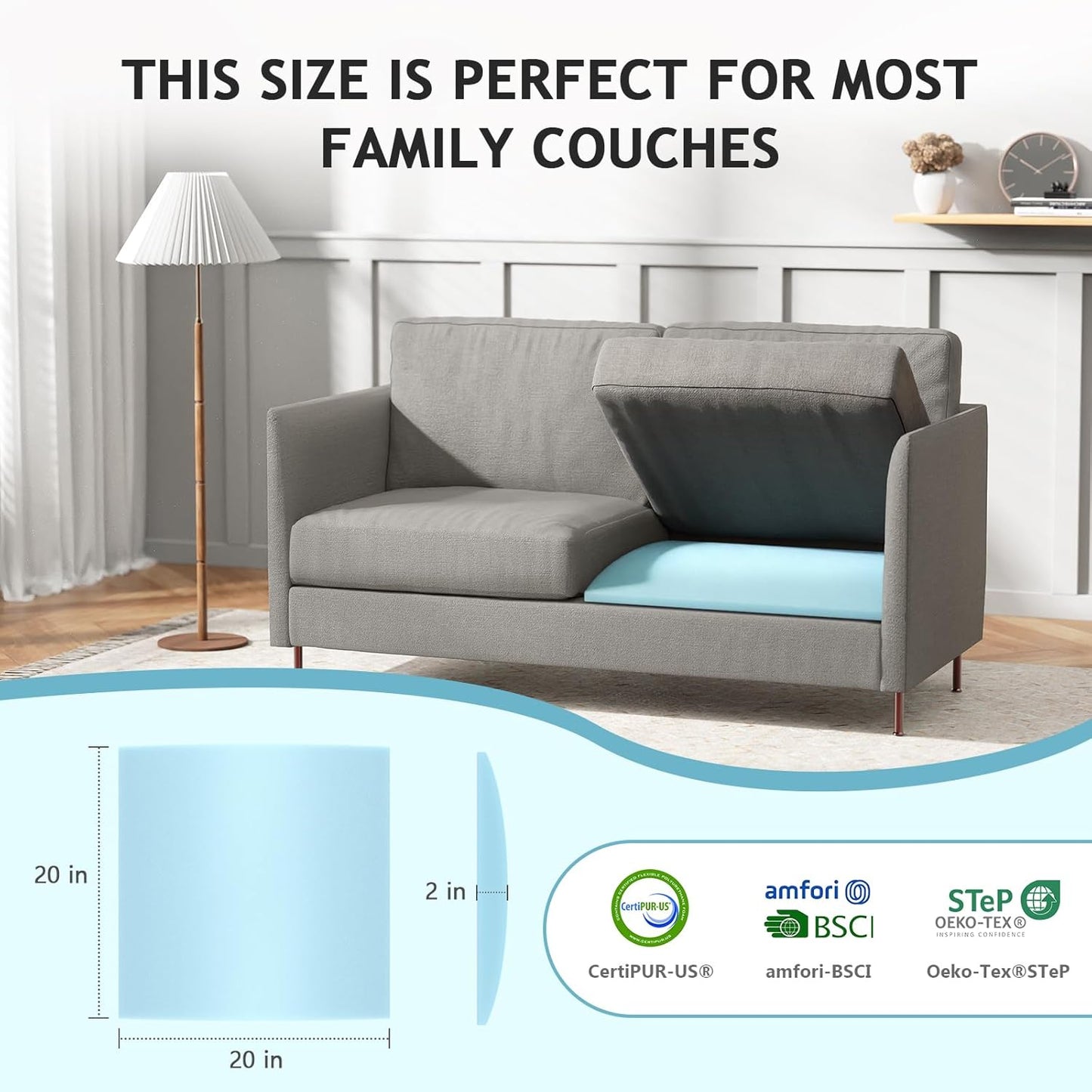 Couch Cushion Support for Sagging Seat Sofa Couch Supports for Sagging Cushions Curved 40D High Density Foam Blue Pack of 1