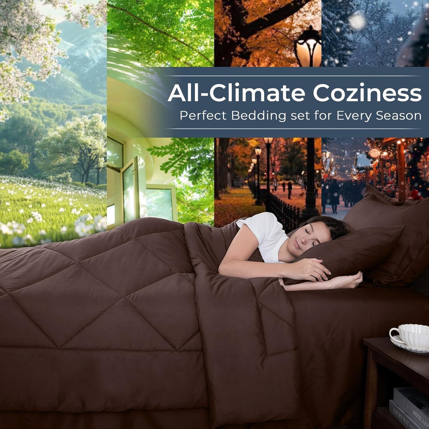 HEVUMYI Brown Queen Comforter Set - 7-Piece All Season Bed in a Bag Queen, Ultra Soft Bedding Set with Comforter, Flat Sheet, Fitted Sheet, Pillowcases, Pillow Shams