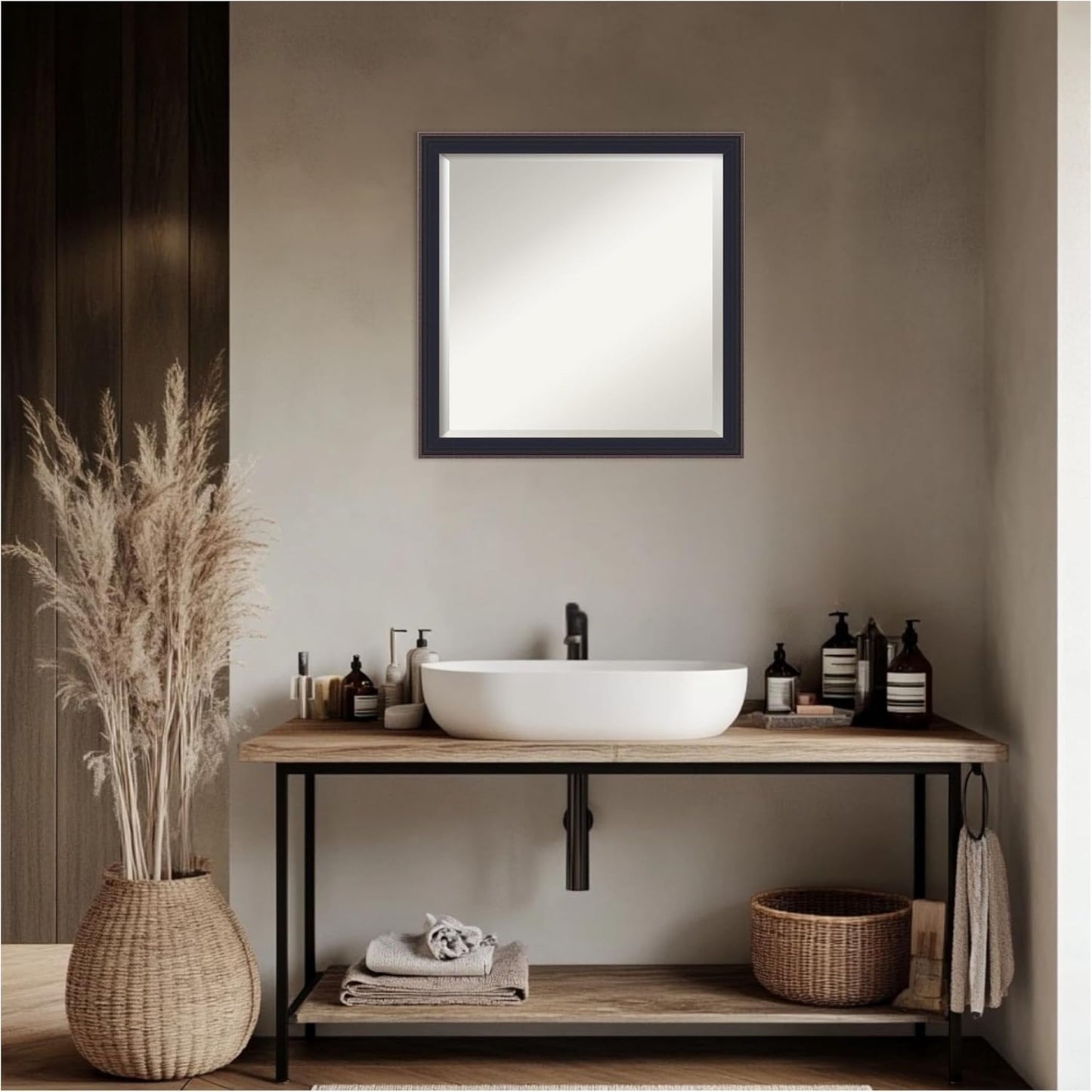 Amanti Art Black Bathroom Mirror for Over Sink, 23x23 Havana Black Bronze Square Vanity Mirror, Medium Casual Frame, Hangs Horizonally and Vertically, Bathroom Wall Decor, Beveled Edge