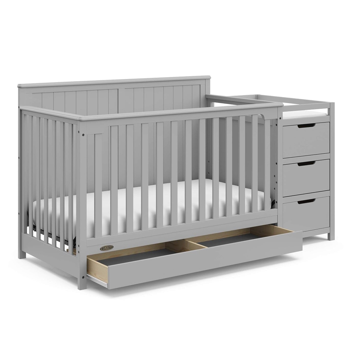 Graco Hadley All-in-One Convertible Crib & Changer (Pebble Gray) – GREENGUARD Gold Certified, Fits Standard Crib Mattress, Converts to Toddler Bed and Full Bed, 4 Adjustable Mattress Heights