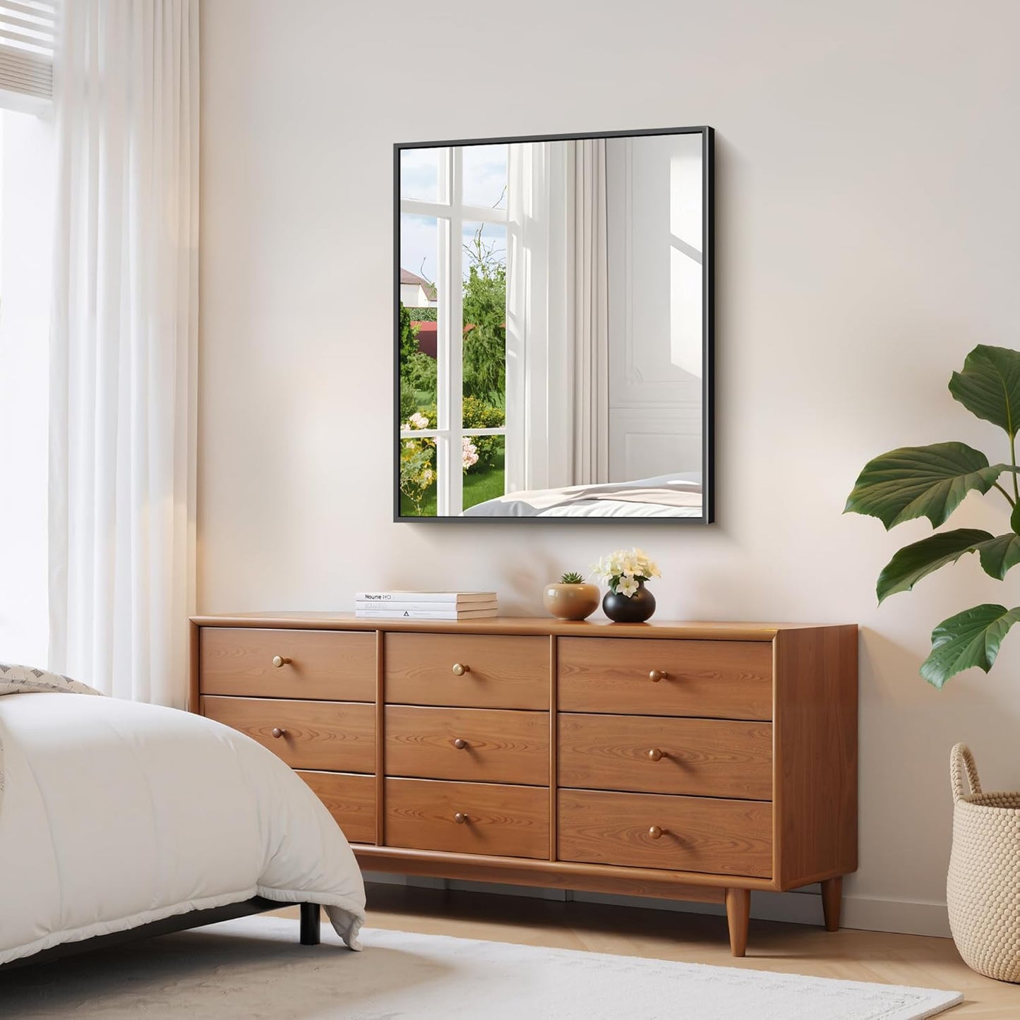 YIROMAN Bathroom Mirror 30"x36", Matte Black Bathroom Mirror for Over Sink with Aluminum Frame, Rectangular Vanity Mirror with Right Angle, Wall Mirror Hangs Horizontal or Vertical, Shatterproof