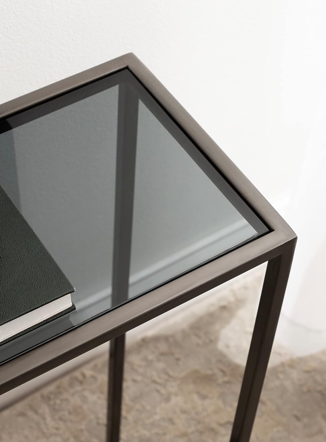 Kate and Laurel Jaspur Modern Narrow End Table, 16 x 8 x 24, Tinted Glass and Gray Metal, Decorative Contemporary Glass and Metal Side Table for Use as Bedroom Nightstand or Living Room Accent