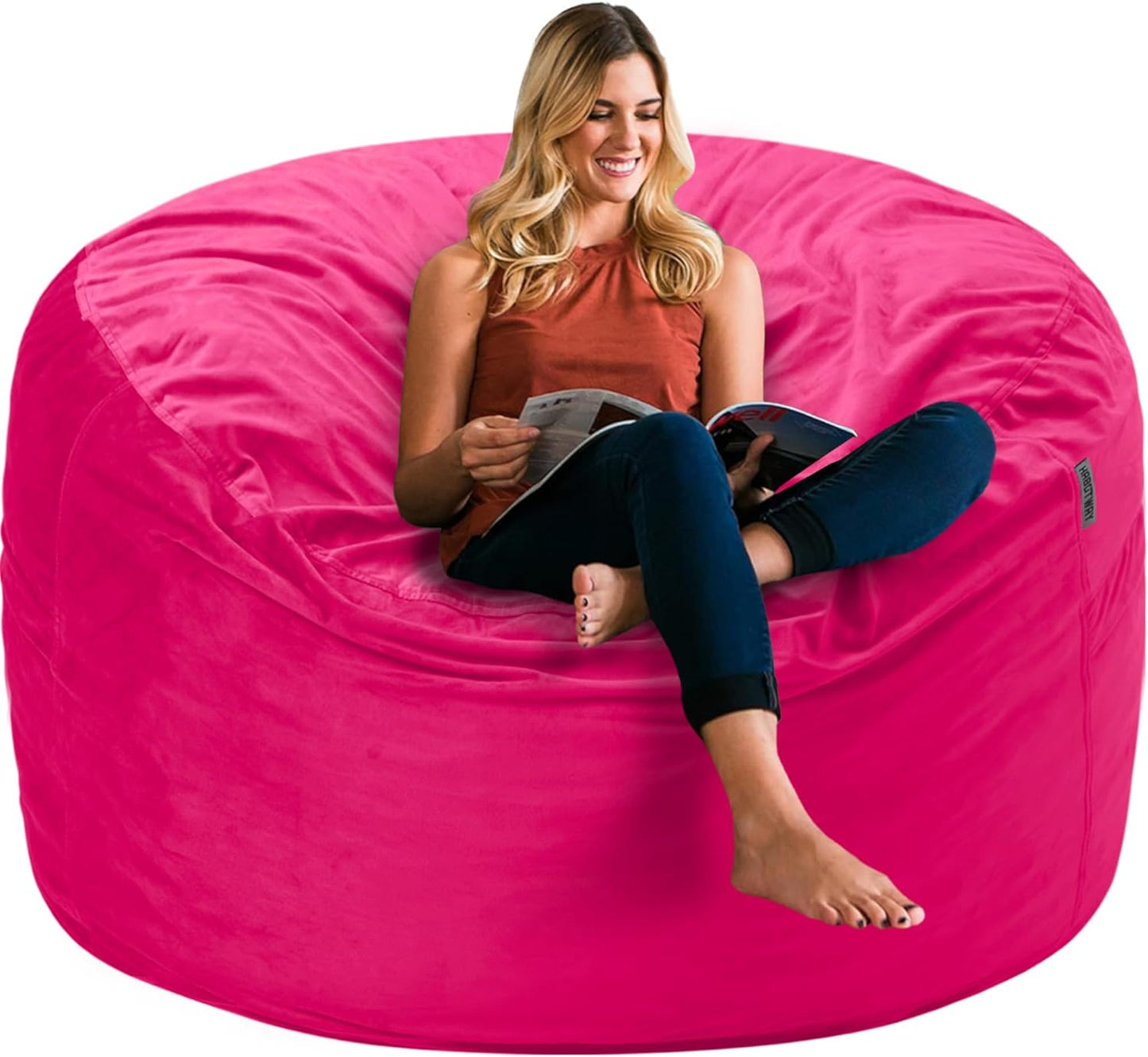 HABUTWAY Bean Bag Chair 3Ft Luxurious Velvet Ultra Soft Fur with High Rebound Memory Foam Bean Bag Chairs for Adults Plush Lazy Sofa with Fluffy Removable Sponge 3' (Hot Pink)