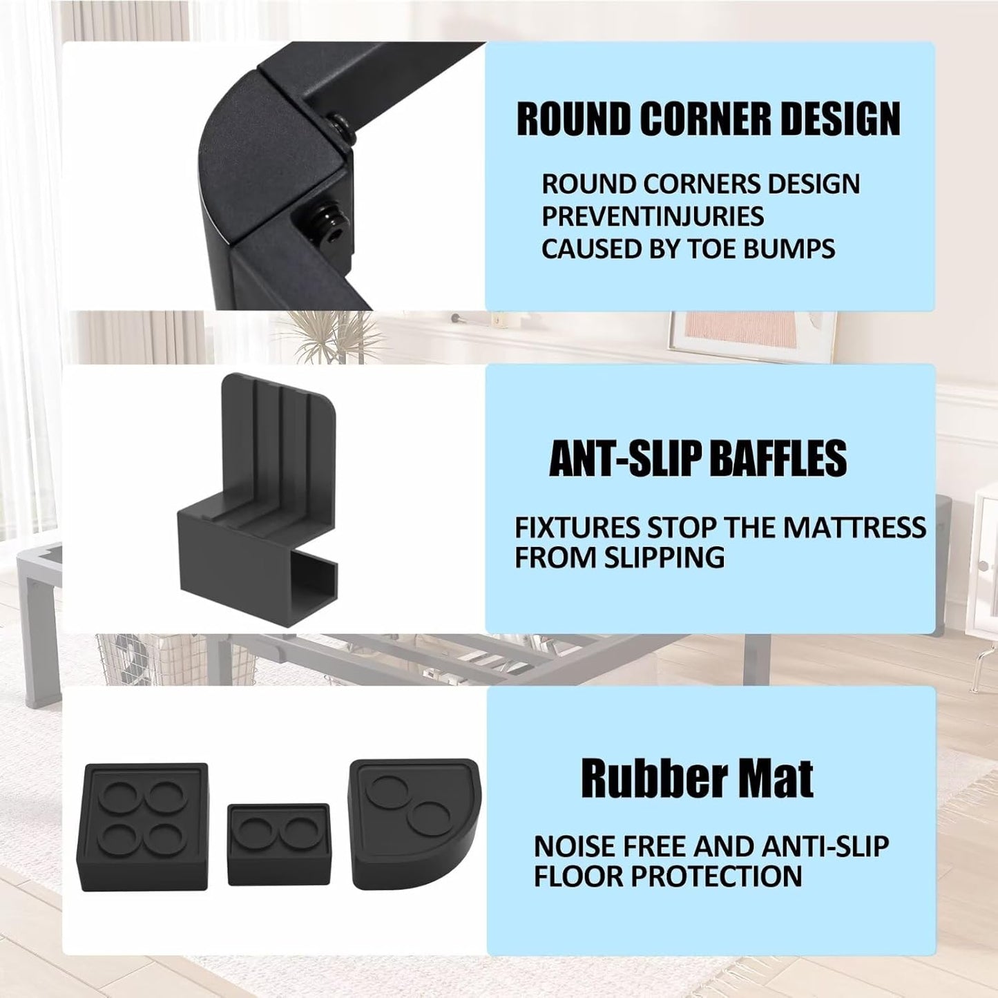 FUIOBYVV 16 Inch Twin Bed Frame with Rounded Corner and Headboard Hole Mattress Retainers 3500 LBS Metal Heavy Duty Steel Slats Support No Box Spring Needed Platform Noise Free Easy Assembly