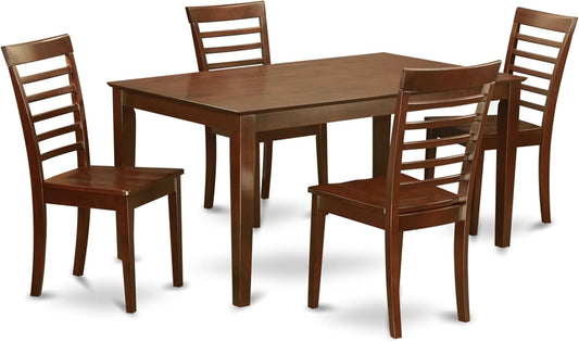 East West Furniture CAML5-MAH-W 5 Piece Kitchen Table Set for 4 Includes a Rectangle Dining Room Table and 4 Dining Chairs, 36x60 Inch, Mahogany
