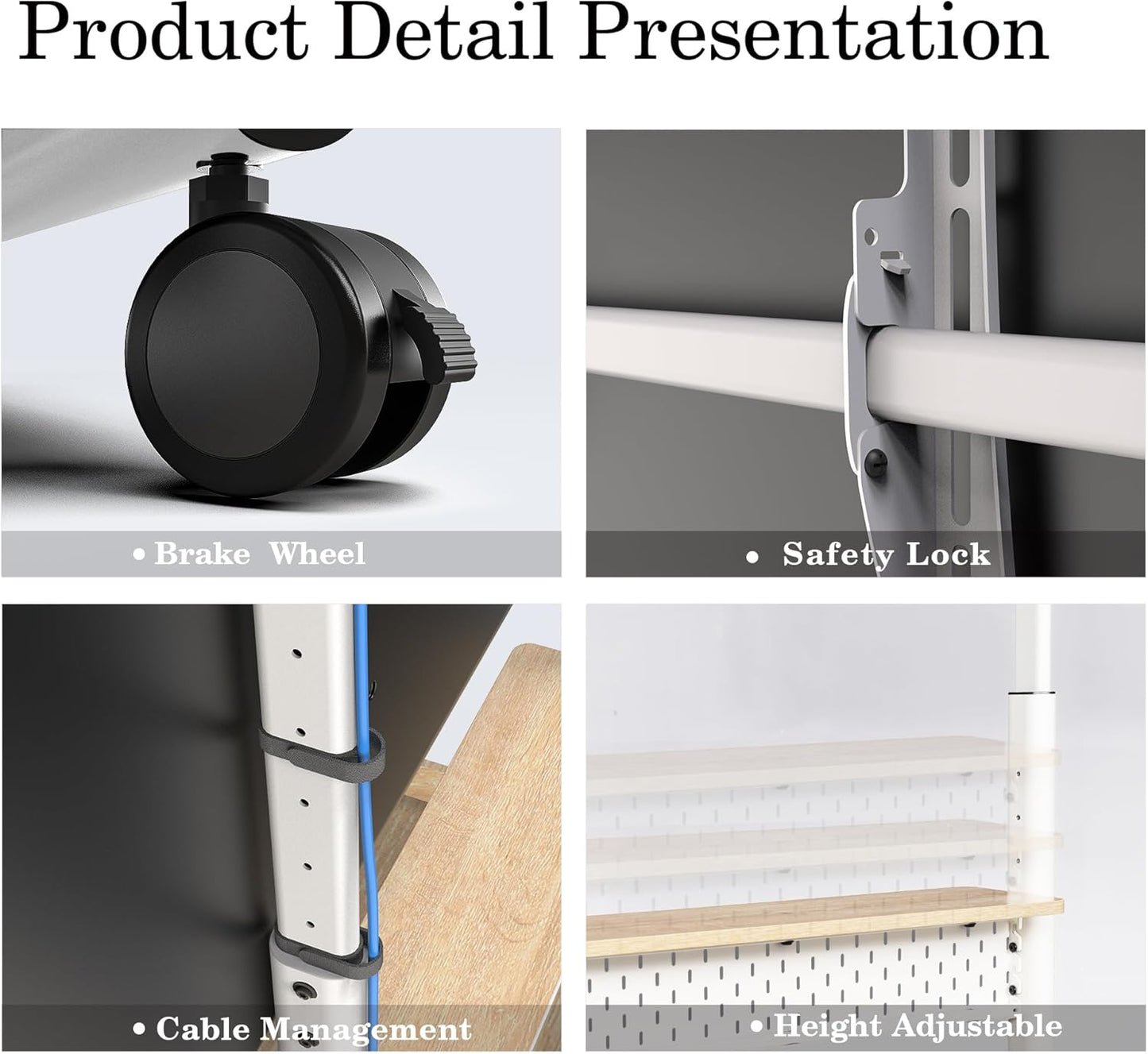 FITUEYES Rolling TV Floor Stand for 40-85in TVs, Heavy Duty Mobile TV Stand on Wheels Lockable, TV Cart with Wooden Large Storage Shelf & Pegboard Hold up to 132 lbs for Bedroom, Living Room, Office