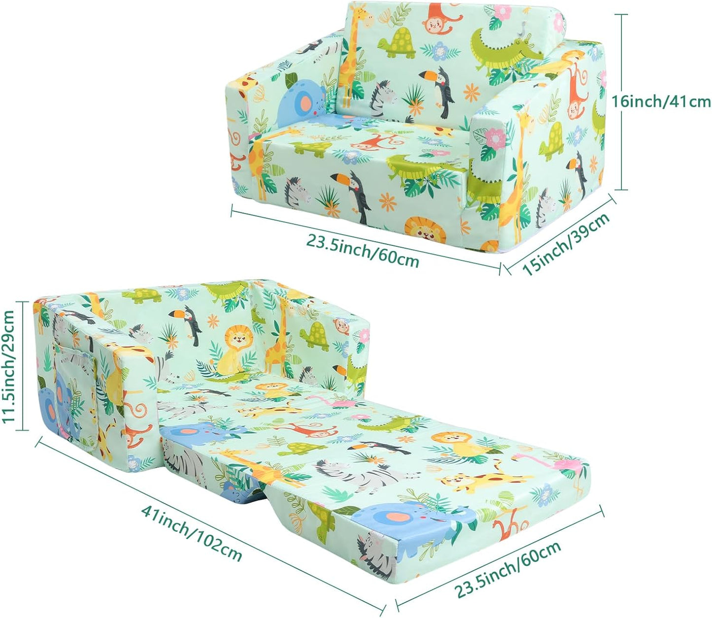 Foldable Kids Sofas Couch 2 in 1 Children Convertible Sofa to Lounger Flip Open Toddlers Sofa Bed