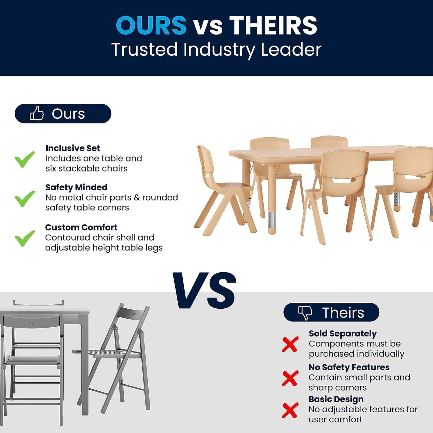 Flash Furniture Adjustable Classroom Activity Table with 6 Stackable Chairs, Rectangular Plastic Activity Table for Kids, 24" W x 48" L, Natural