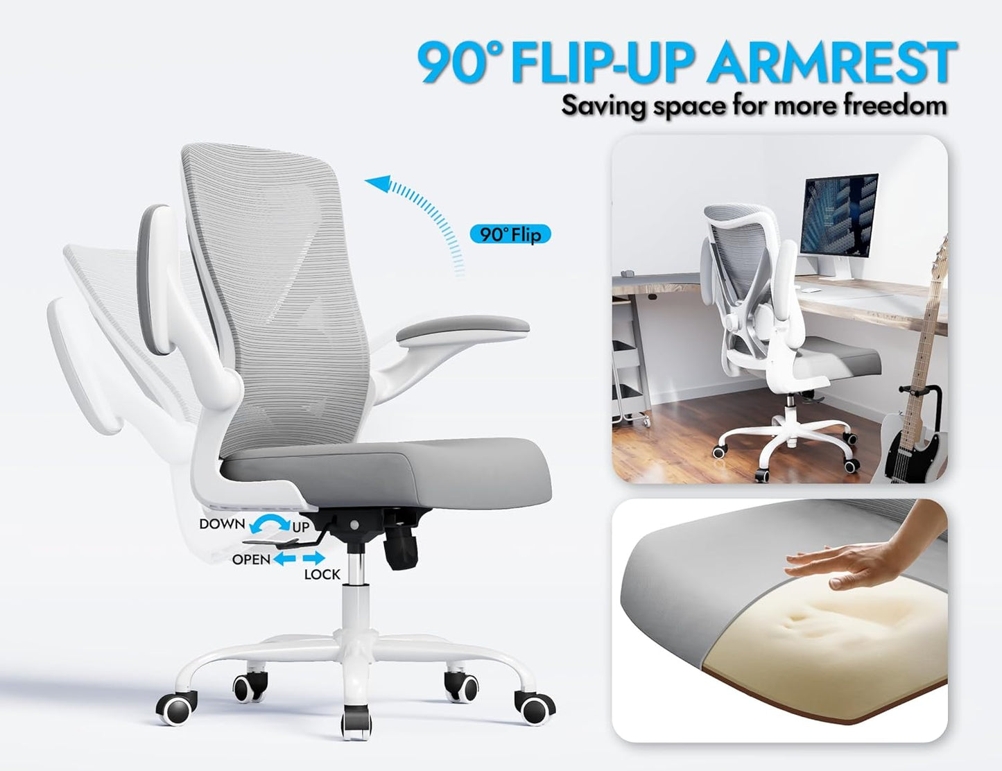 Ergonomic Office Chair - X-Shaped Computer Desk Chair Comfy, Gaming Chair, Office Chair with Lumbar Support, Mesh Office Chairs, Desk Chair for Long Hours(White Ash)
