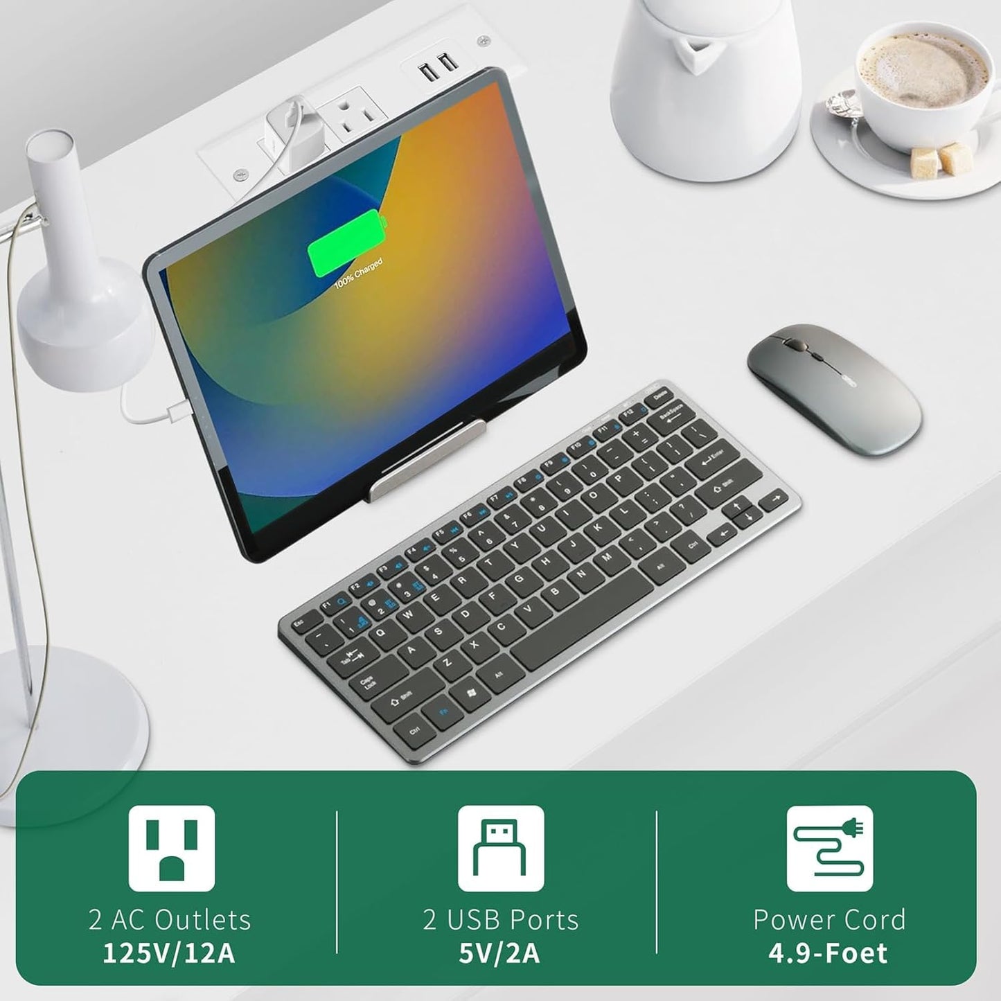 27 Inch Wide Night Stand, Large Wood Night Stand Set 2 with 2 Drawers, LED Nightstand with Charging Station and Adjustable Drawer, Bedside Table for Living Room/Bedroom/Study/Office, White.