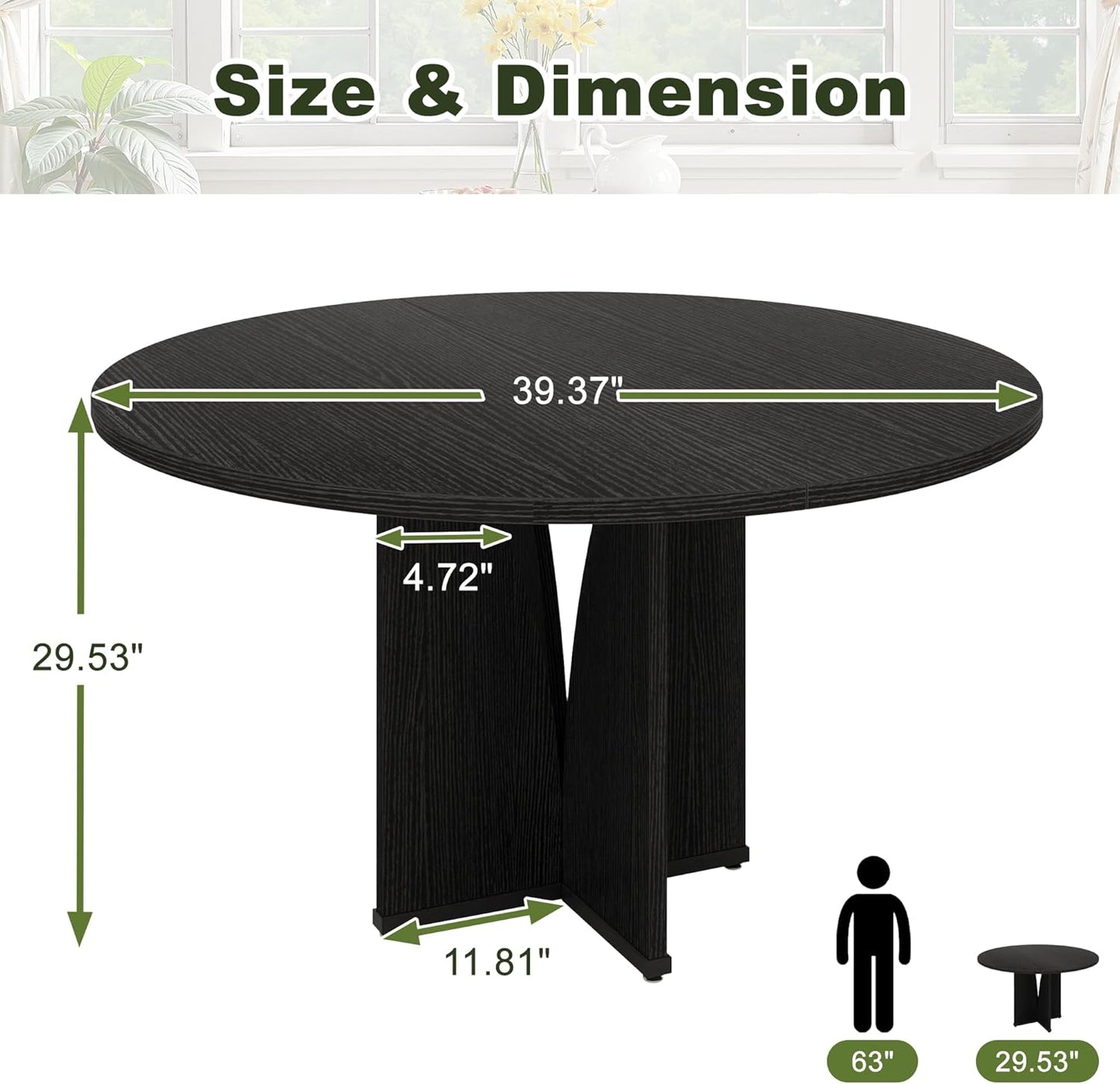 NicBex 39 Inch Round Dining Table for 4, Wooden Small Dinner Table Farmhouse Kitchen Tables with X-Shaped Stable Pedestal for Dining Room, Kitchen, Living Room，Black