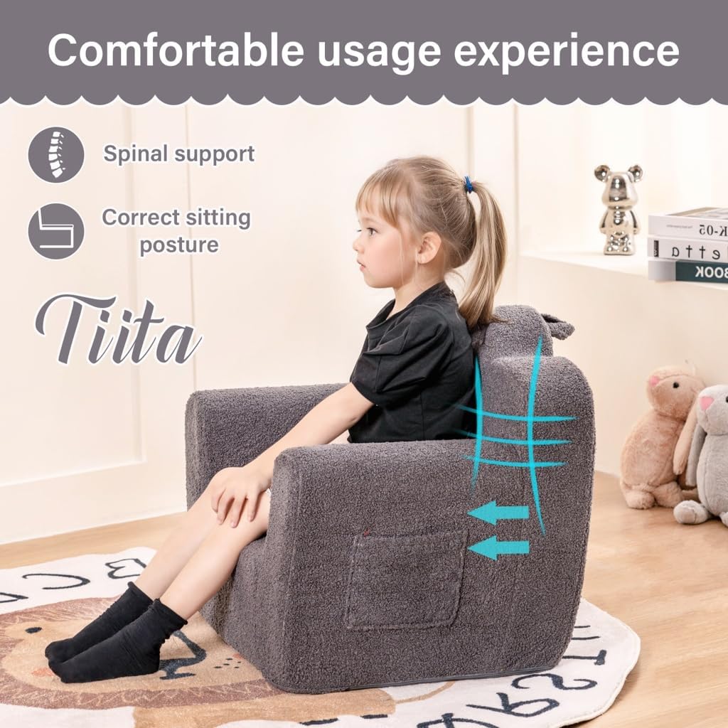 Tiita Kids Couch Plush Toddler Chair, Cloud-Like Glow in The Dark Kids Sofa Toddler Reading Chair with Washable Cover Carrying Handle, Convertible Children Sofa Chair for Girls and Boys