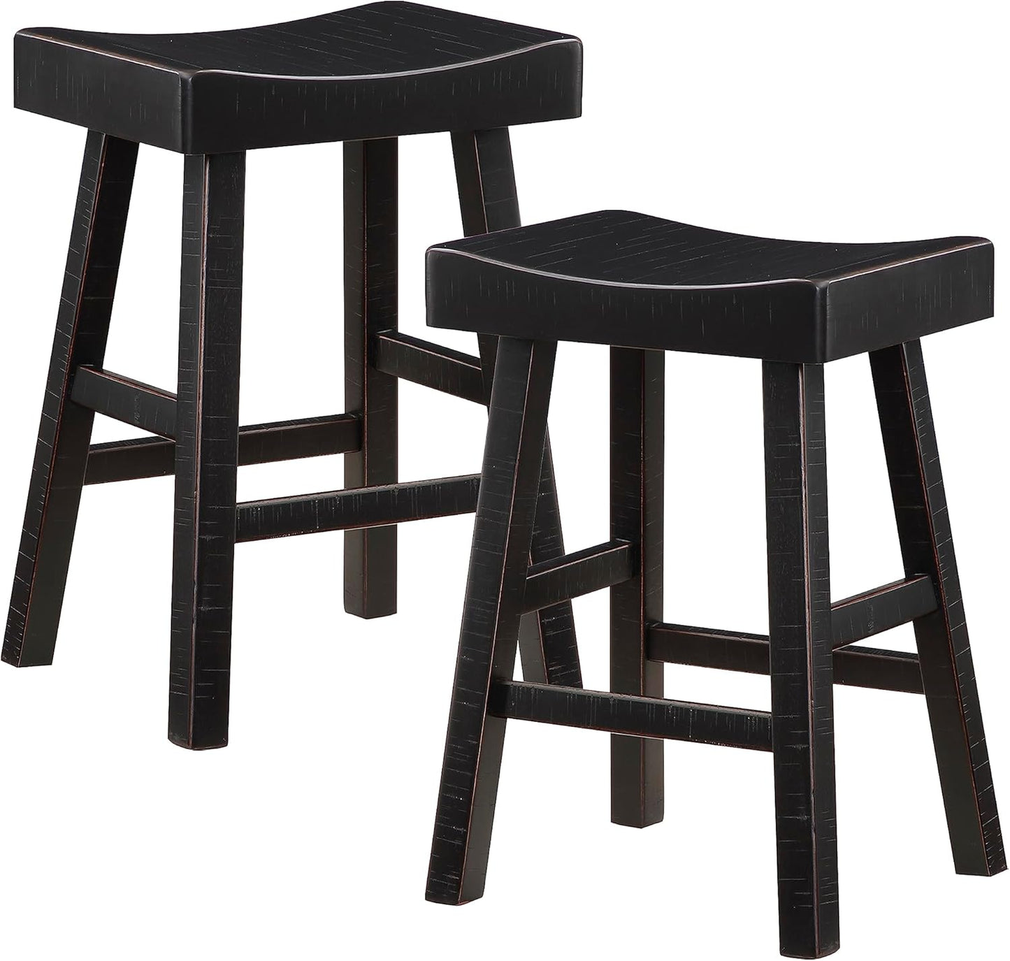 Lexicon Saddle Bar Stools Set of 2 Barstools with Footrest, Armless Dining Chairs for Kitchen Island, Breakfast Nook, Living Room, Counter Height, Black