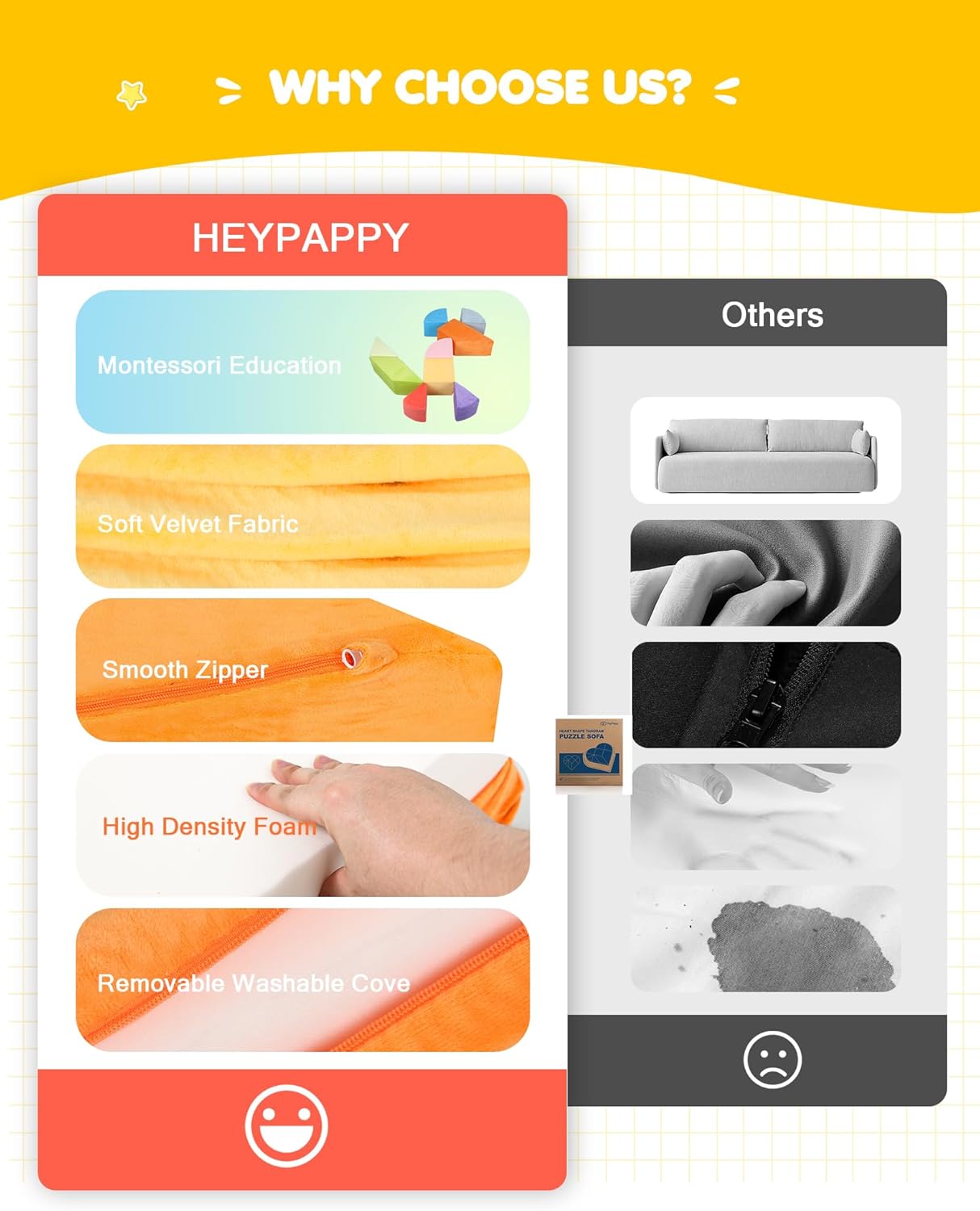 Kids Play Couch, 2-in-1 Heart-Shape Kids Plays Sofa with Unique Ball Pit(no Balls Included), Tangram Puzzle Play Couch for Playroom, Modular Play Sofa for Inspiring Creativity, Rainbow