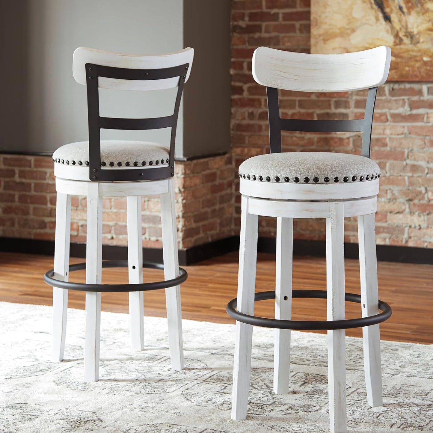 Signature Design by Ashley Valebeck 30" Modern Swivel Pub Height Barstool, Whitewash