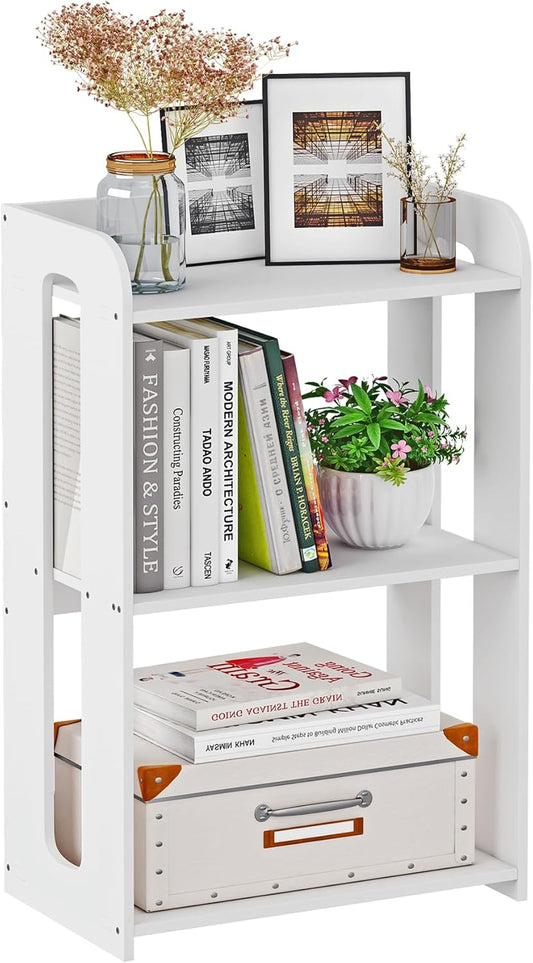 3 Tier End Table Nightstand White, Small Bookshelf with Open Shelf, Narrow Side Table Bedside Table for Bedroom, Living Room, Office, Bathroom