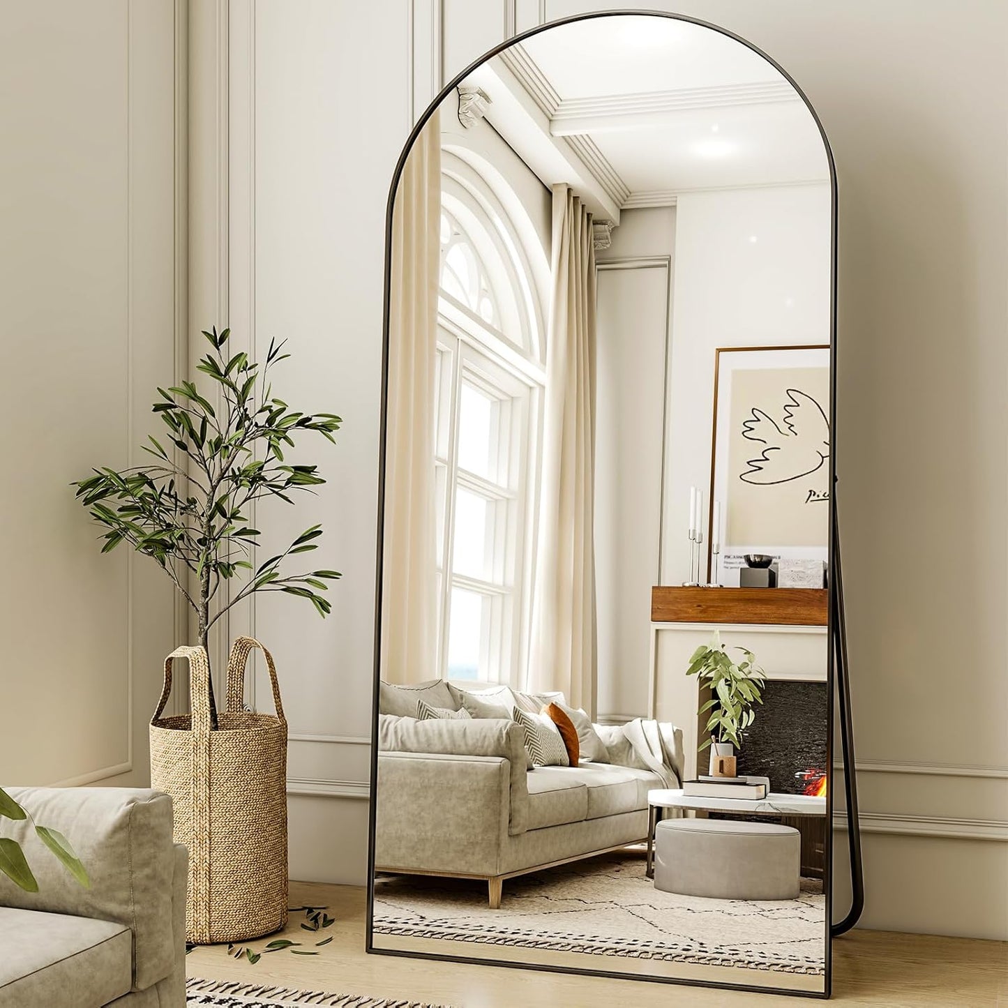 78"x38" Arched Full Length Mirror Floor Mirrors with Aluminum Alloy Frame Free-Standing Wall Mounted Floor Mirrors or Large Dressing Mirror, Black Mirror Full Length