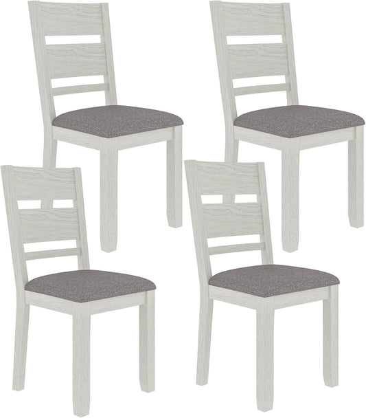 Dining Chairs Set of 4, Solid Wood Farmhouse Chairs with High Back and Upholstered Seat, Easy Assembly for Indoor Home, Dinner, Kitchen, Grey