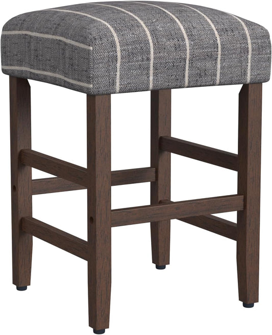 HomePop Home Decor Classic Open-Back Counter Height Barstool Square 24 Inch Bar Stools with Domed Cushion, Midnight Gray Woven Stripe
