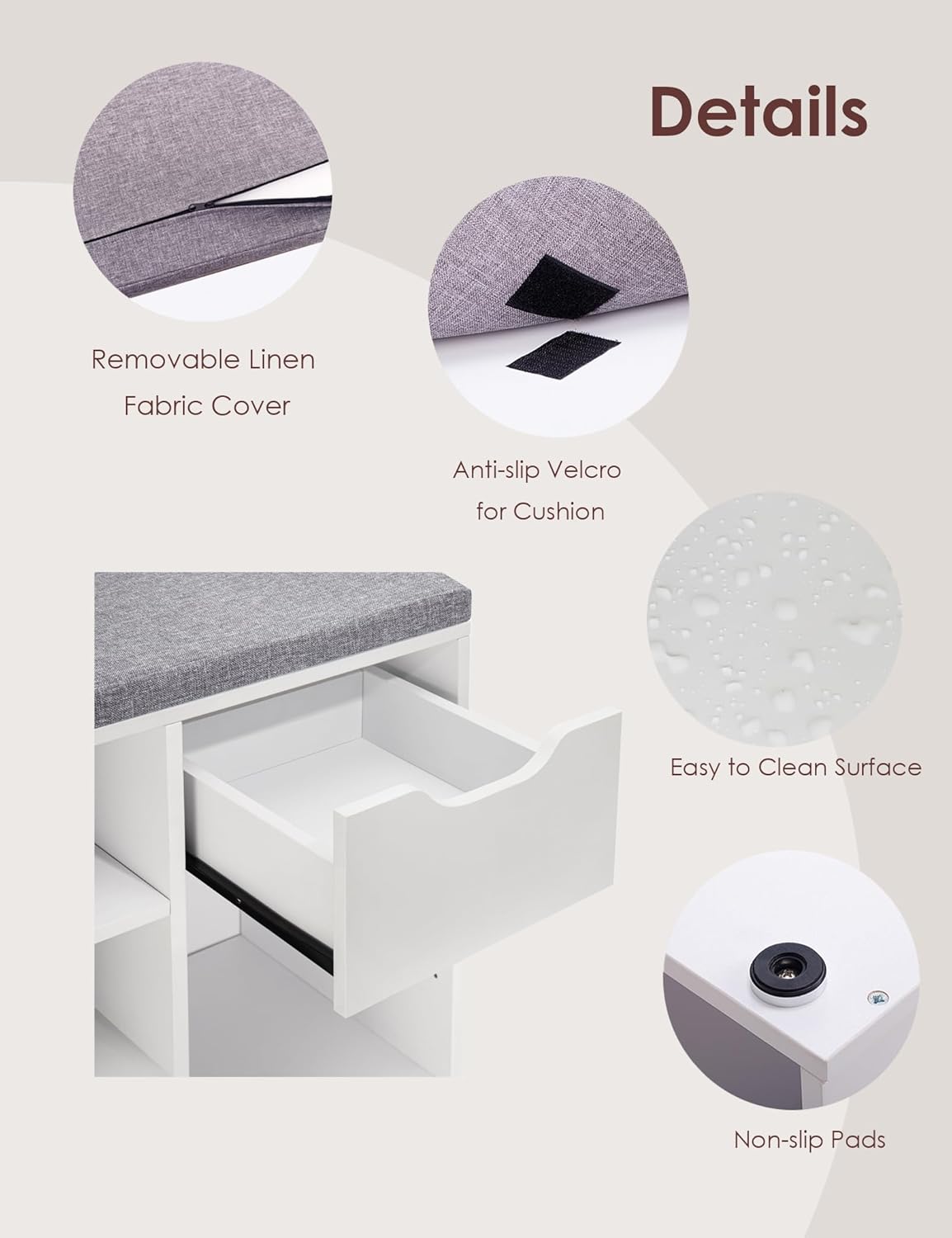 DINZI LVJ Shoe Bench, Entryway Storage Bench with Drawer and 15 Cubbies, Cubby Shoe Rack with Adjustable Shelves, Shoe Organizer Cabinet for Living Room, Bedroom, Mudroom, Closet and Garage, White