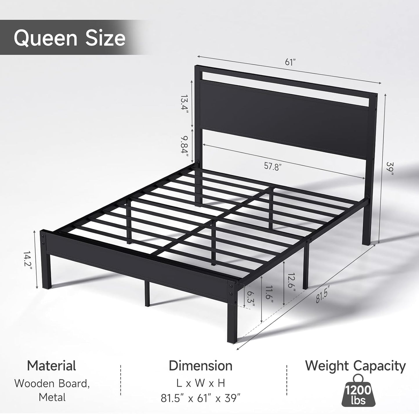 Z-hom Queen Bed Frame with Modern Wood Headboard & Footboard, Upgraded Heavy Duty Metal Sturdy Bed Frame Queen Size, Stable Platform Bed Furniture Bed Storage, No Noise, No Box Springs, Black
