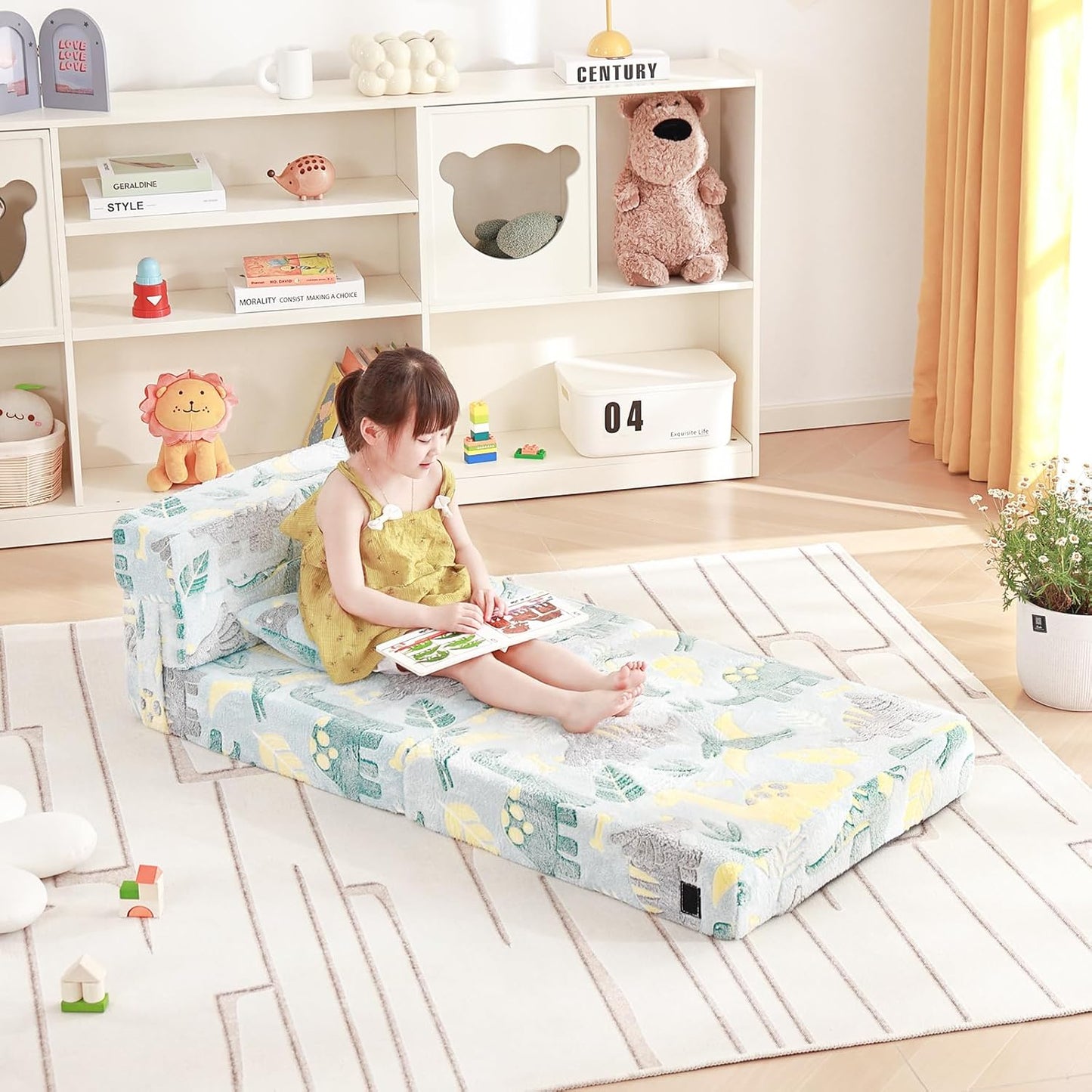 Folding Sofa Bed Floor Mattress for Kids With Pillow, Toddler Glow Washable Nap Mat for Sleeping, Child Fold Up Futon Chair Bed With Storage Bag for Girls Boys