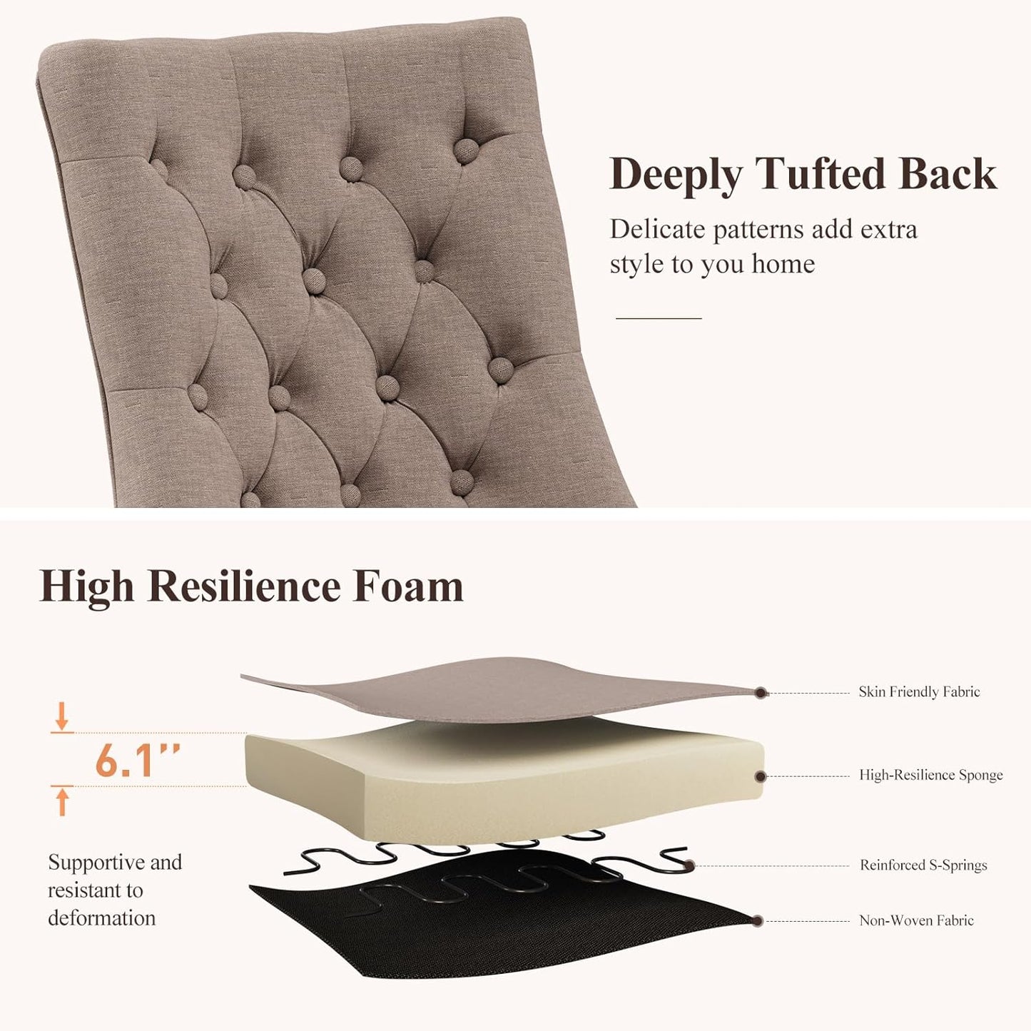 COLAMY Wingback Upholstered Dining Chairs Set of 6, Fabric Side Dining Room Chairs with Tufted Button, Living Room Chairs for Home Kitchen, Taupe