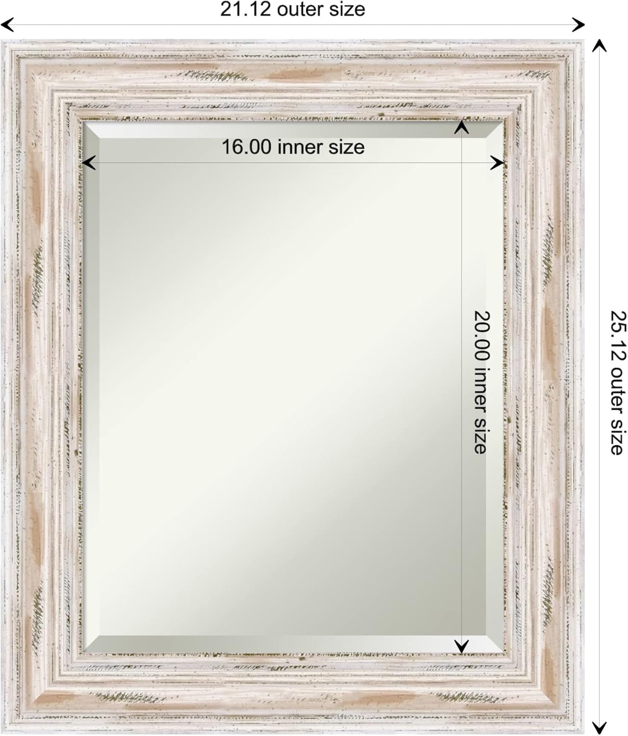 Amanti Art White Bathroom Mirror for Over Sink, 25x21 Alexandria White Wash Rectangle Vanity Mirror, Small Coastal Wood Frame, Hangs Horizonally and Vertically, Bathroom Wall Decor, Beveled Edge