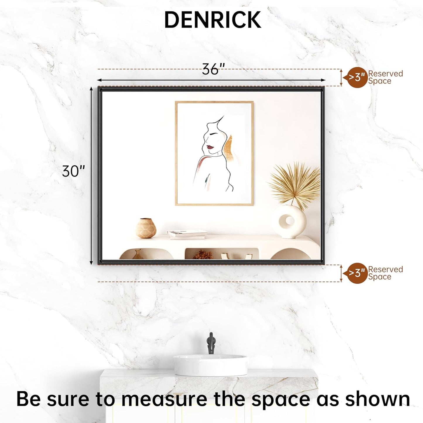 Brushed Metal Thick Frame Bathroom Mirror 30 x 30 Inch Metal Frame Black Rectangular Wall Mirror Matte Black Vanity Mirrors Square Corner, Modern Rectangle Mirrors(Horizontal/Vertical)