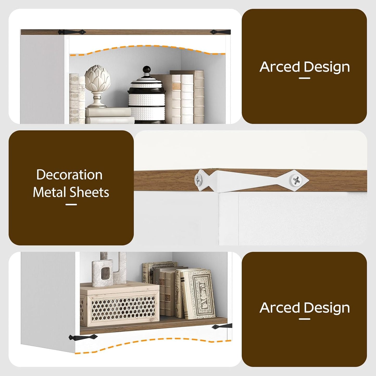 Tall Bookcase and Bookshelf, 6-Tier Bookcase with Storage, 63" Wooden Bookshelf, Farmhouse Freestanding Display Storage Shelves for Home Office, Living Room, White and Natural SJ09WH