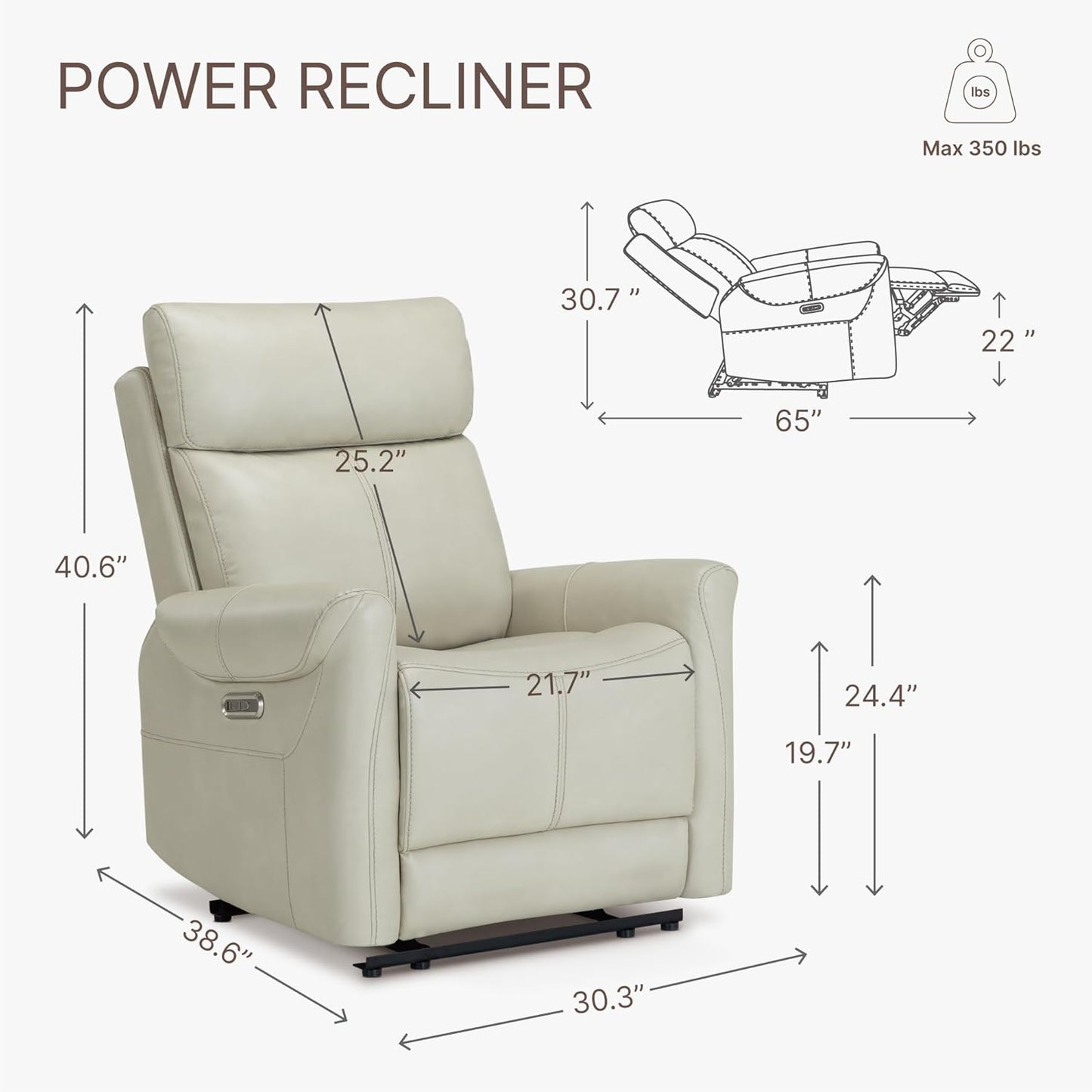 Leather Recliner Chair for Adults Wall Hugger RV Recliner with USB Charging Ports Electric Power Reclining Sofa for Living Room Home Theater Seating Bedroom